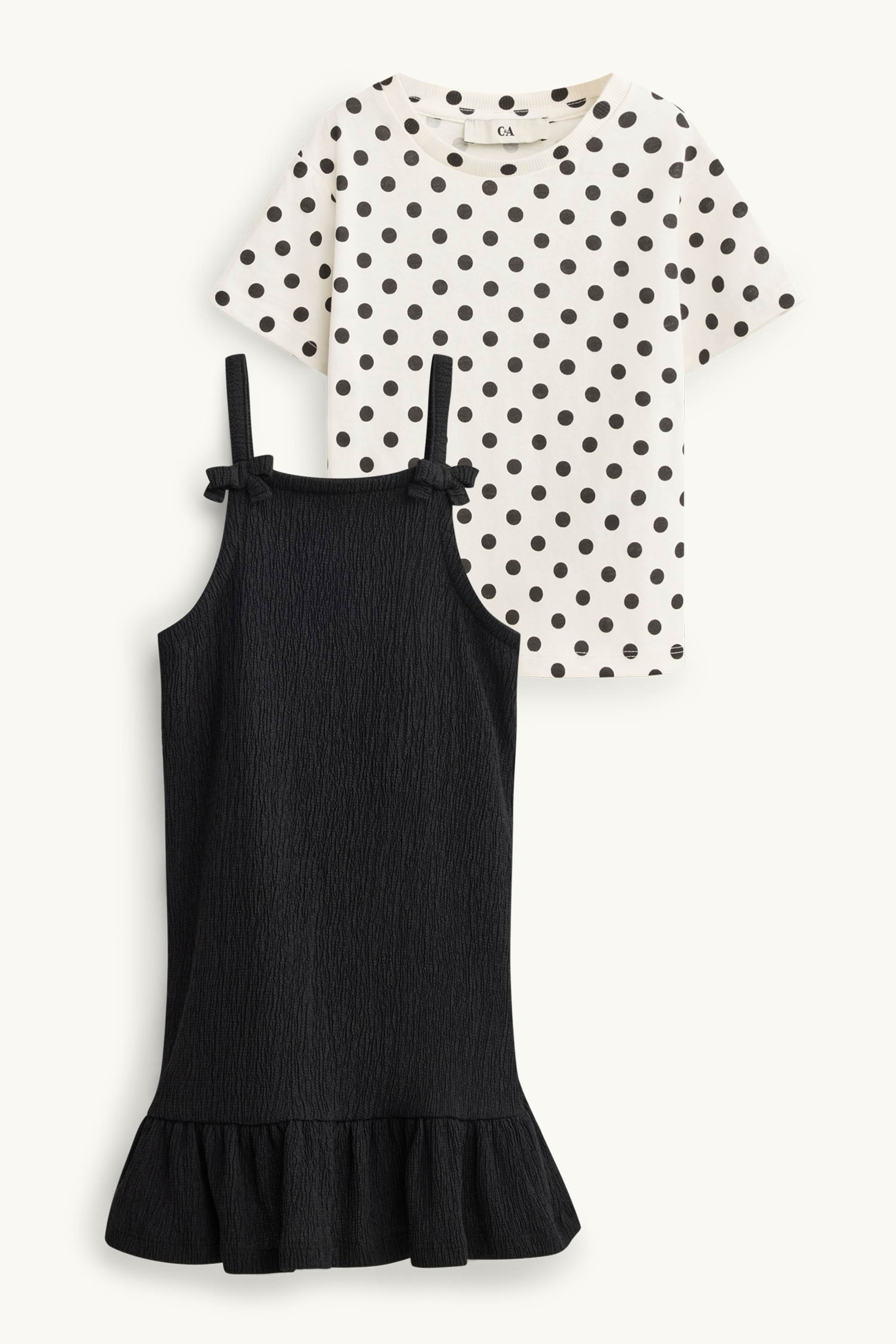 Bow - set - dress and short sleeve T-shirt - 2 piece black / white