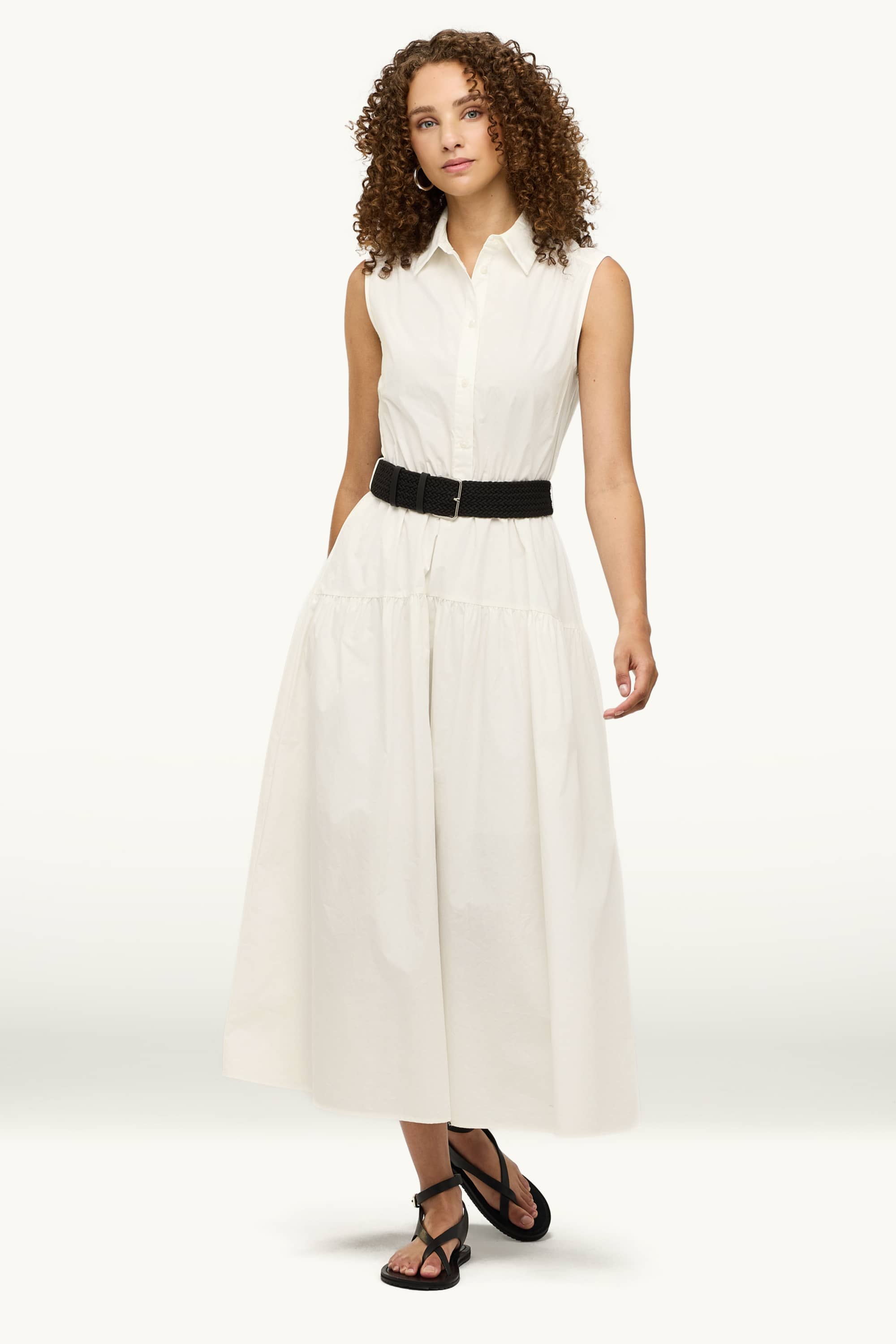 Dress with belt - straight fit white