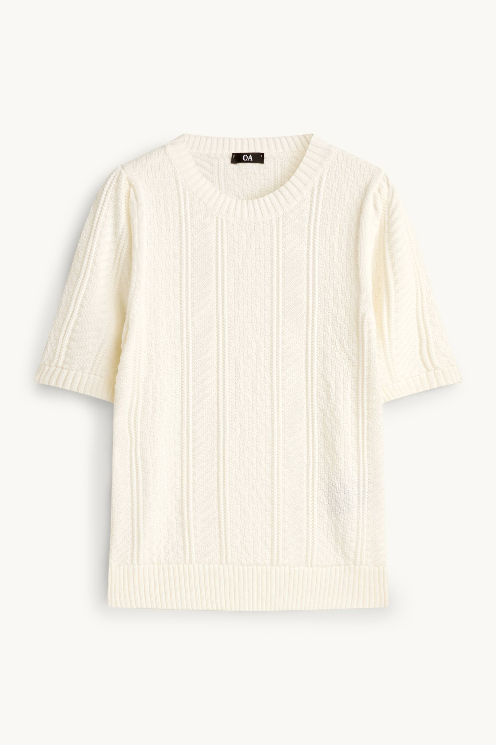 Knitted jumper - short sleeve - cable knit pattern cremewhite