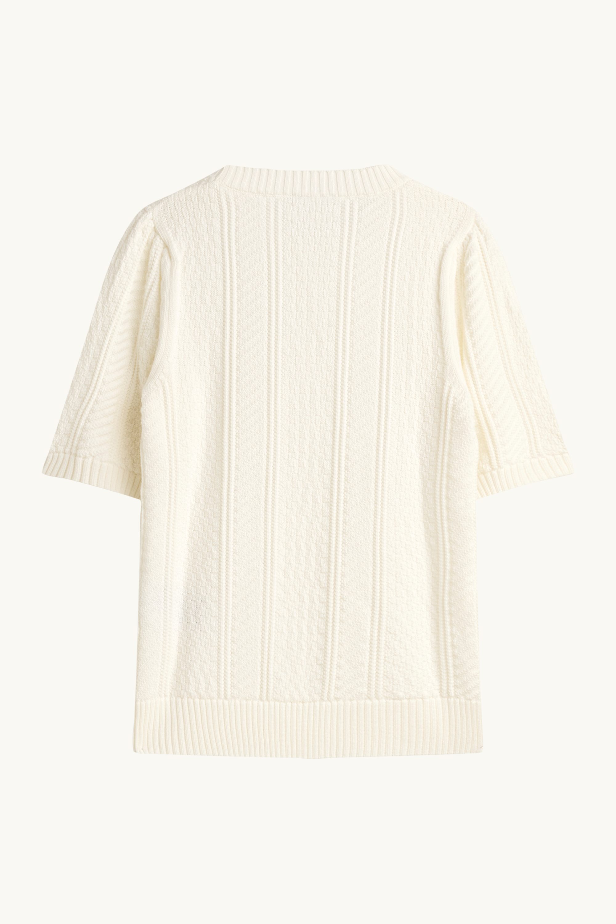 Knitted jumper - short sleeve - cable knit pattern cremewhite