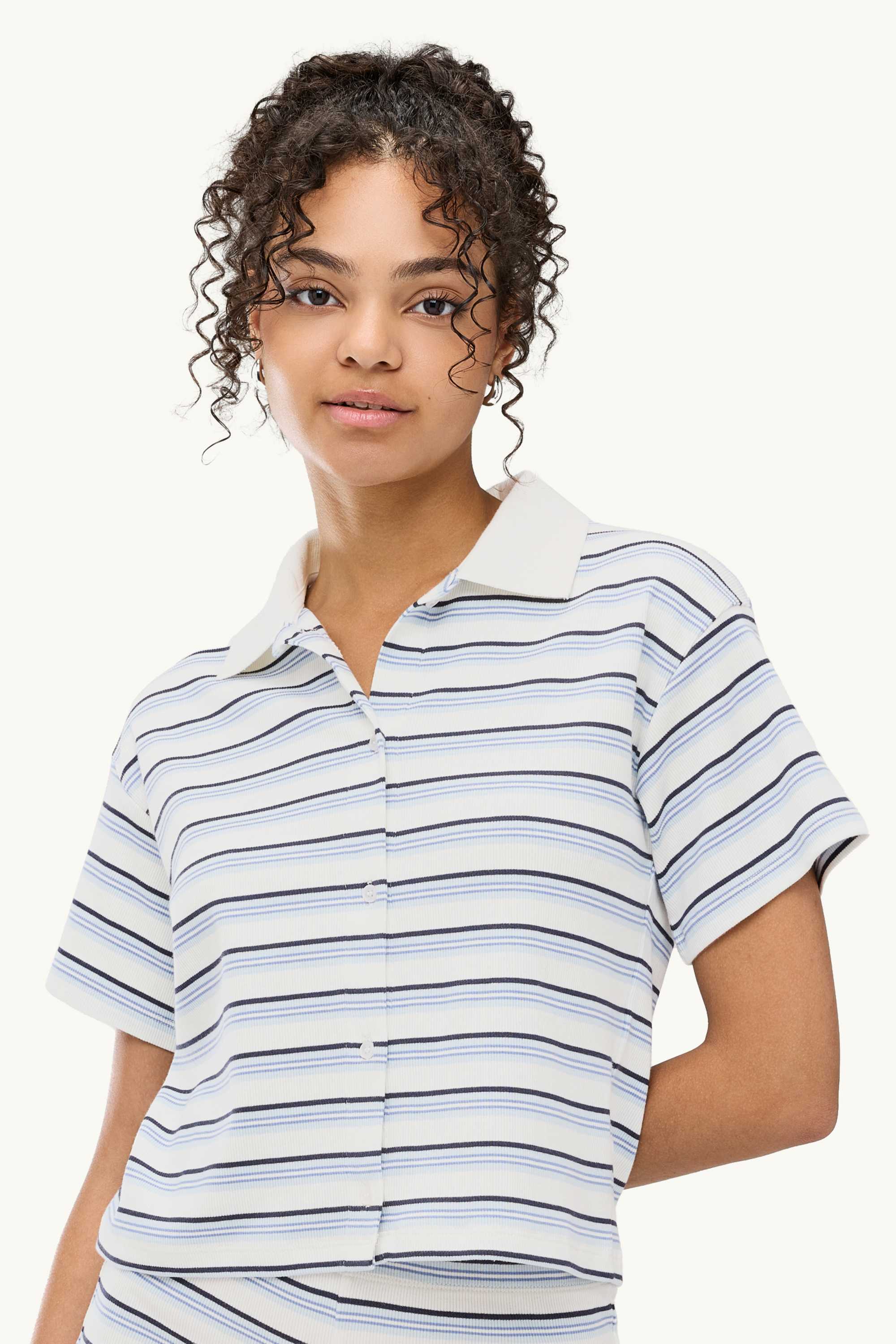 Polo shirt - slim fit - striped - ribbed white / blue