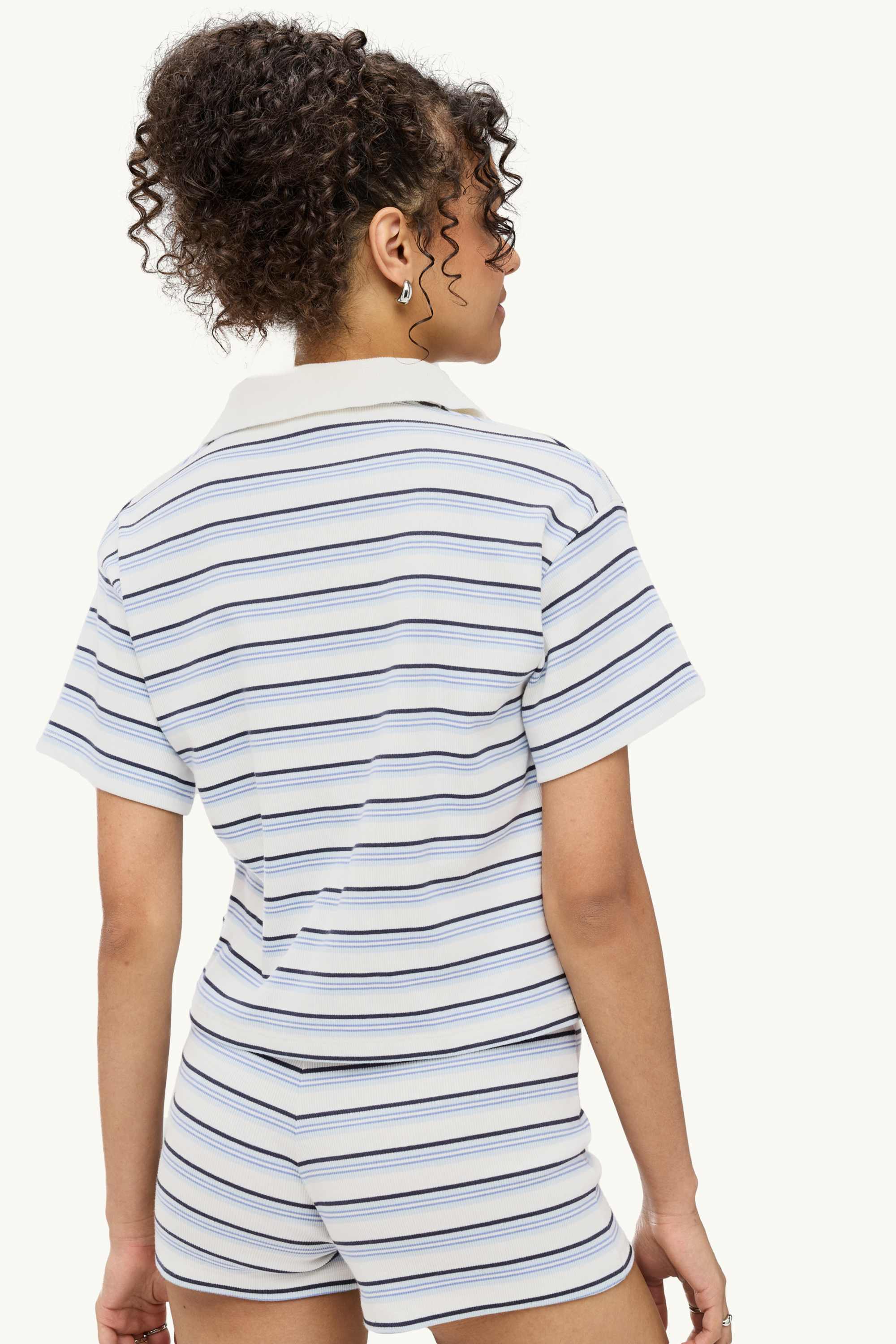 Polo shirt - slim fit - striped - ribbed white / blue