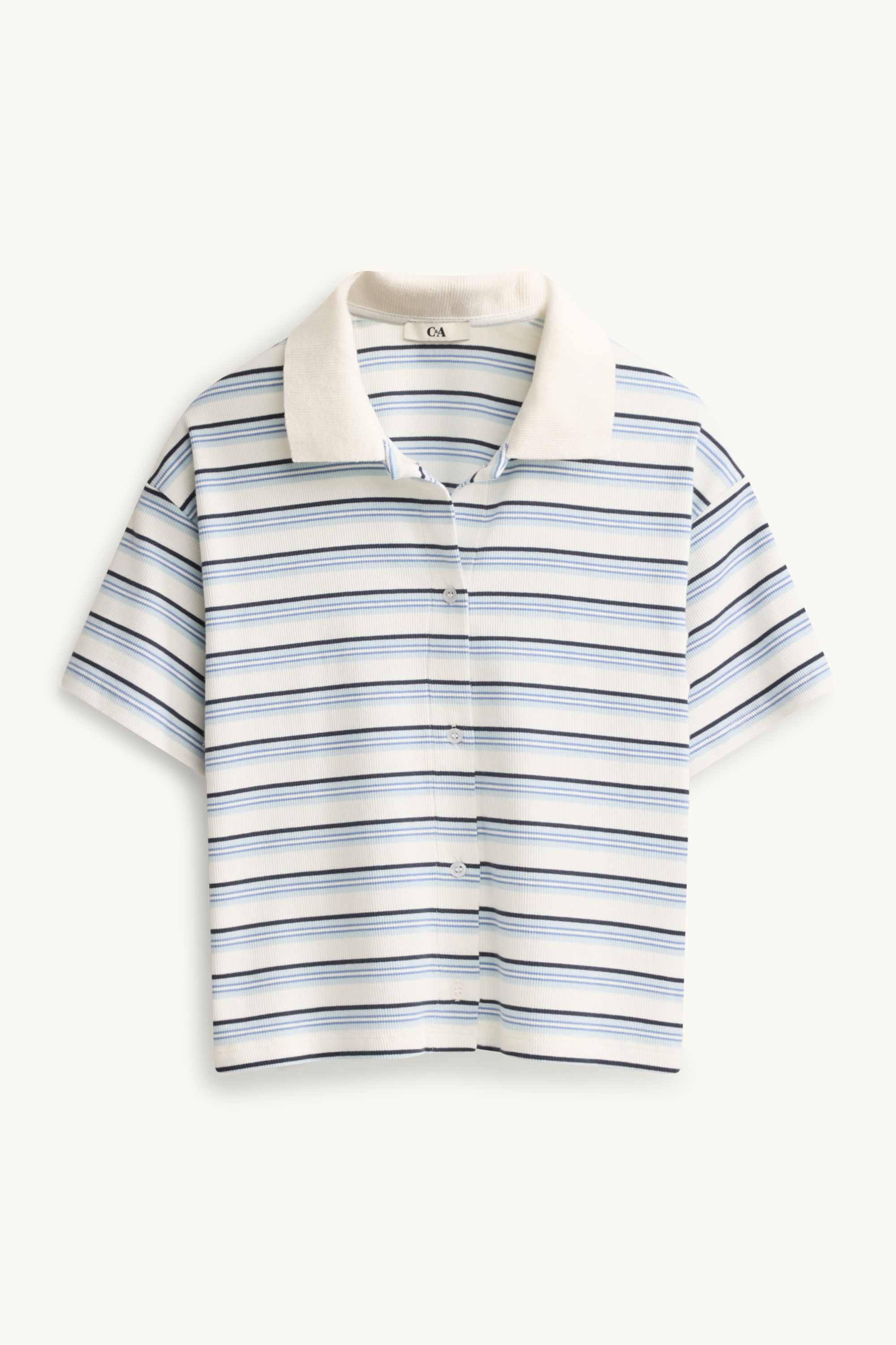 Polo shirt - slim fit - striped - ribbed white / blue