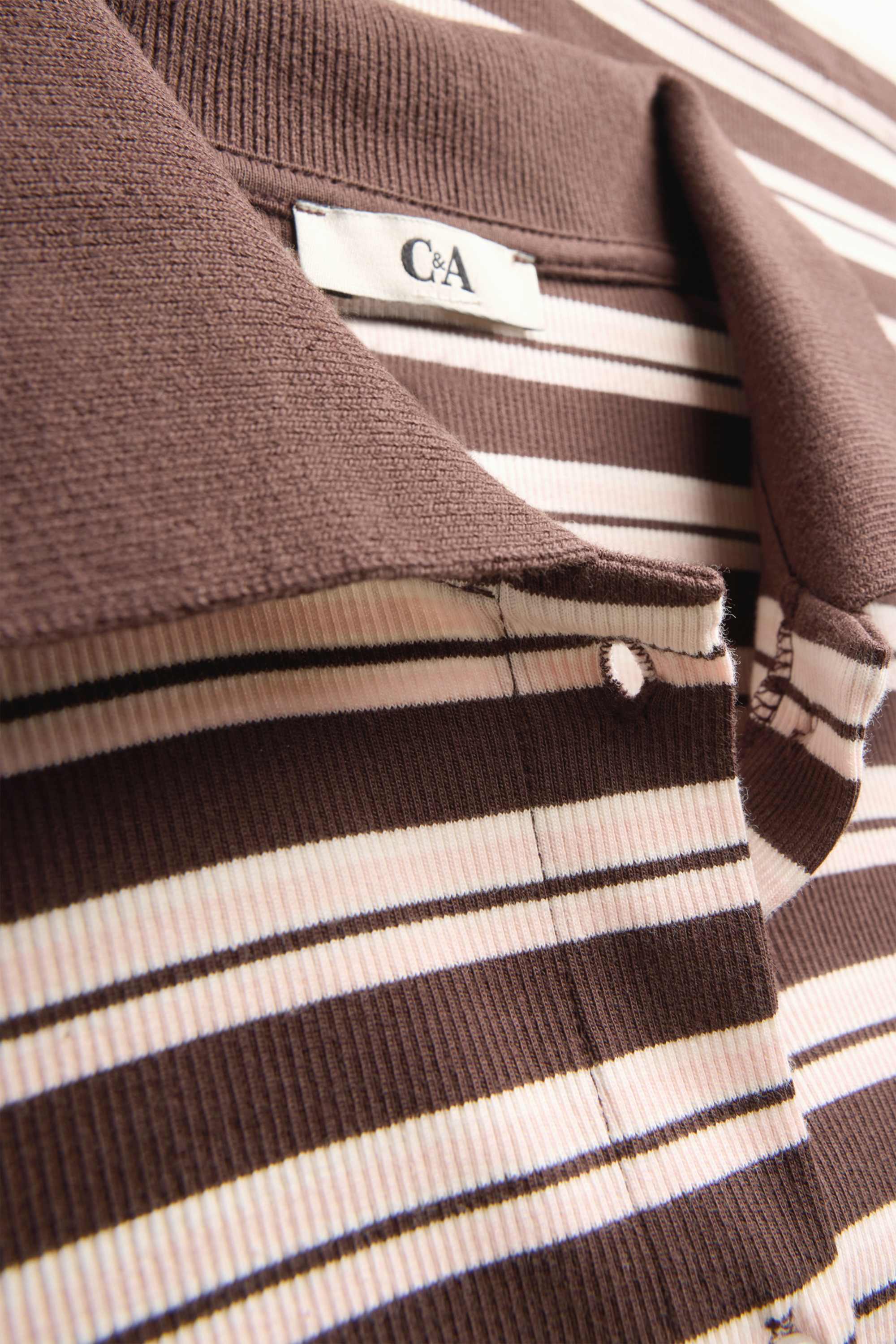 Polo shirt - slim fit - striped - ribbed brown / cremewhite