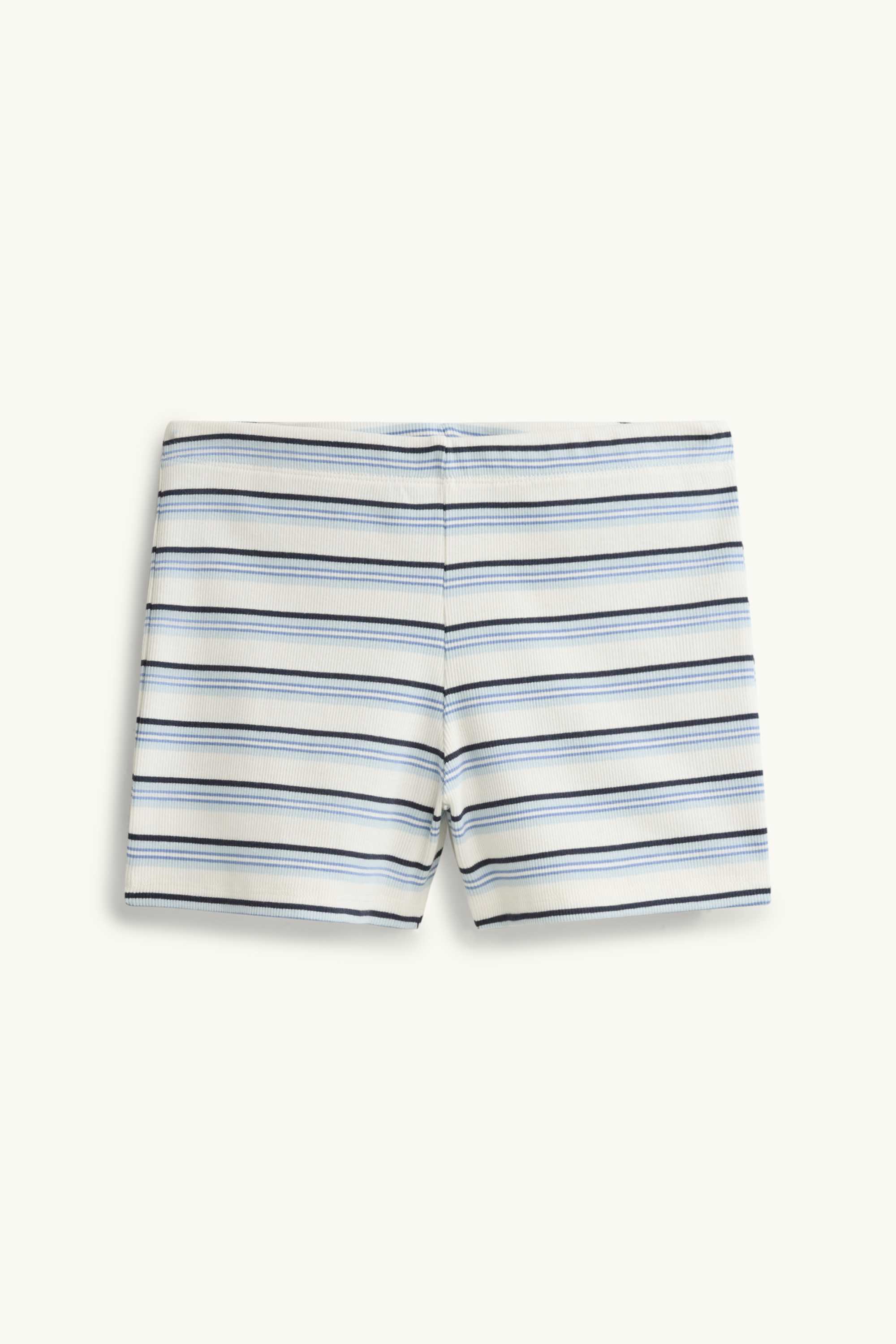 Shorts - mid-rise waist - ribbed - striped blue / white
