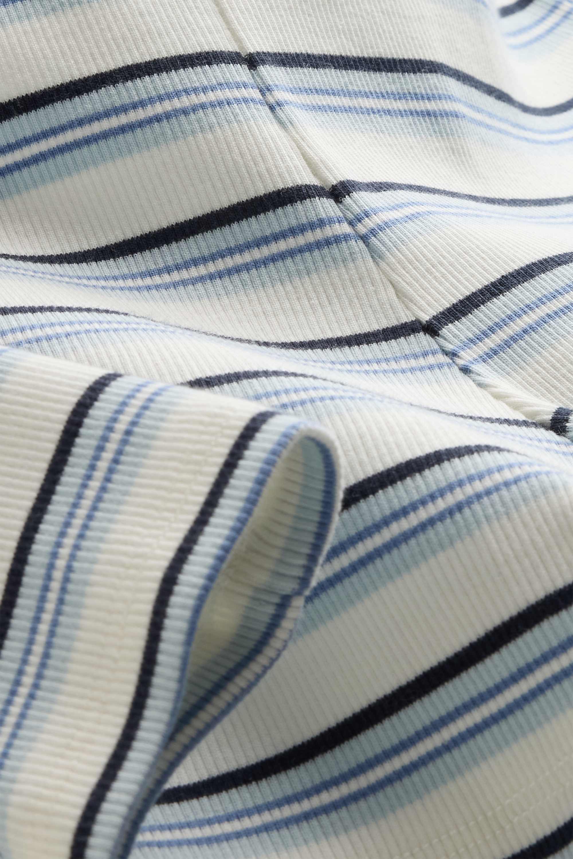 Shorts - mid-rise waist - ribbed - striped blue / white