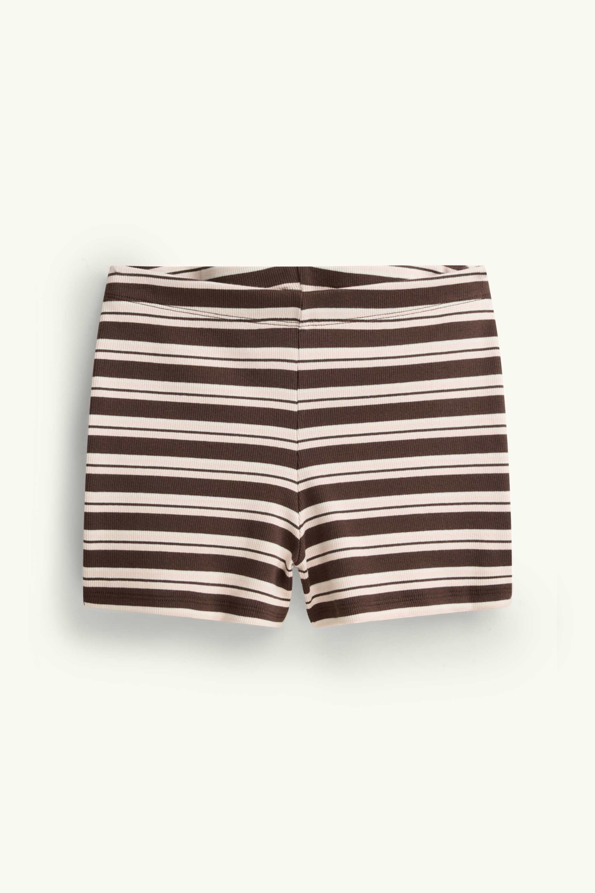 Shorts - mid-rise waist - ribbed - striped brown