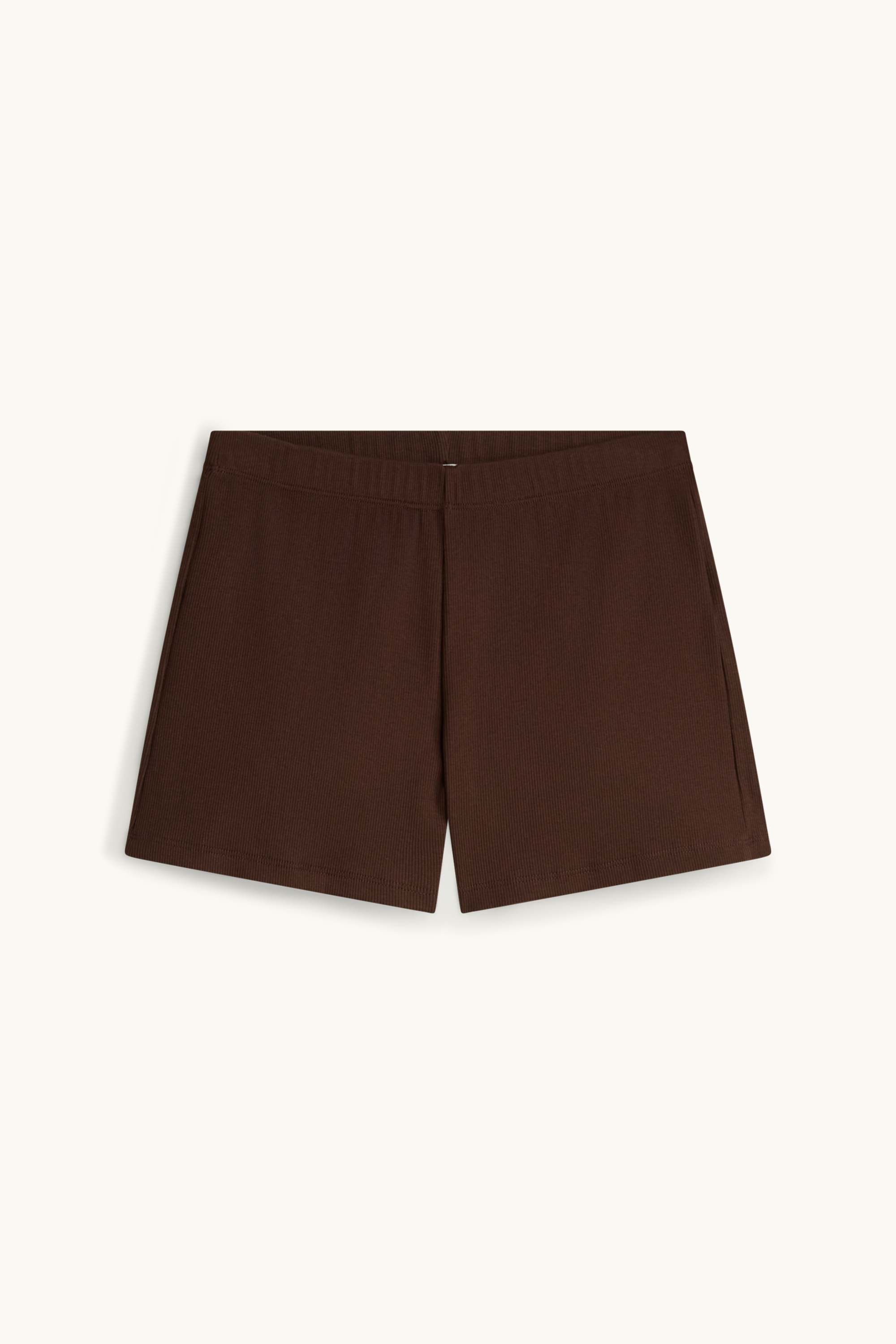 Shorts - mid-rise waist - ribbed dark brown