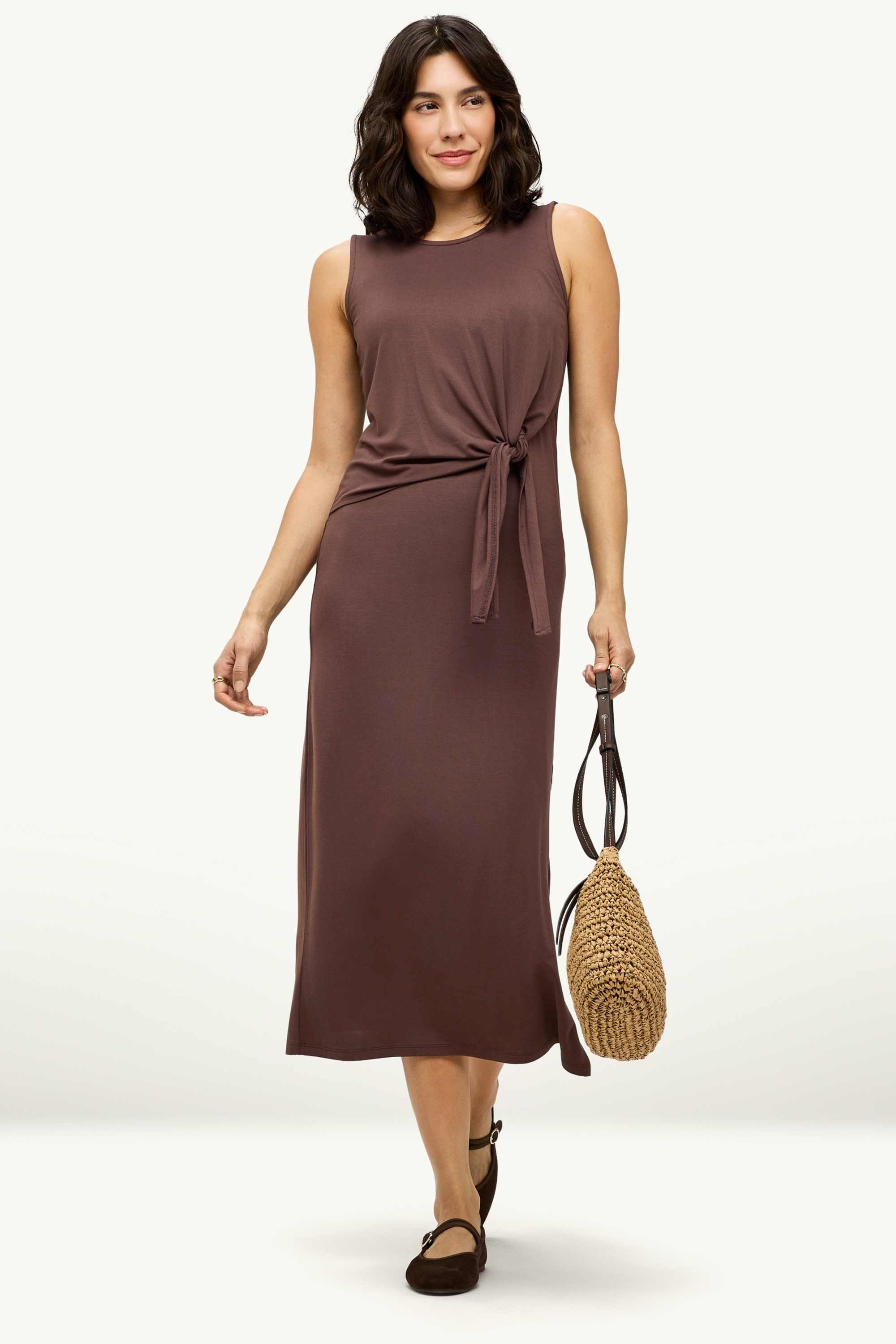 Viscose dress - straight fit brown