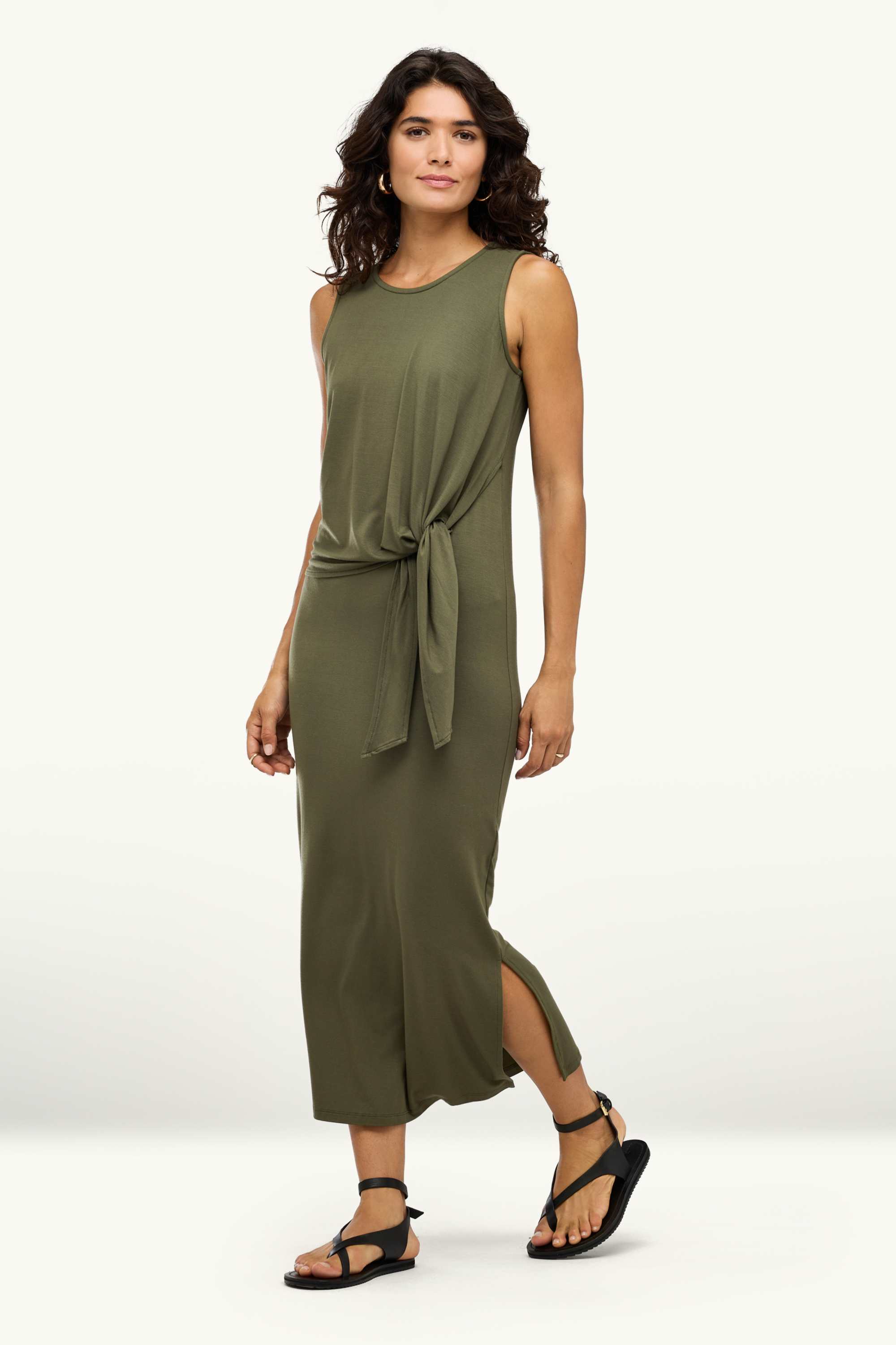 Viscose dress - straight fit khaki
