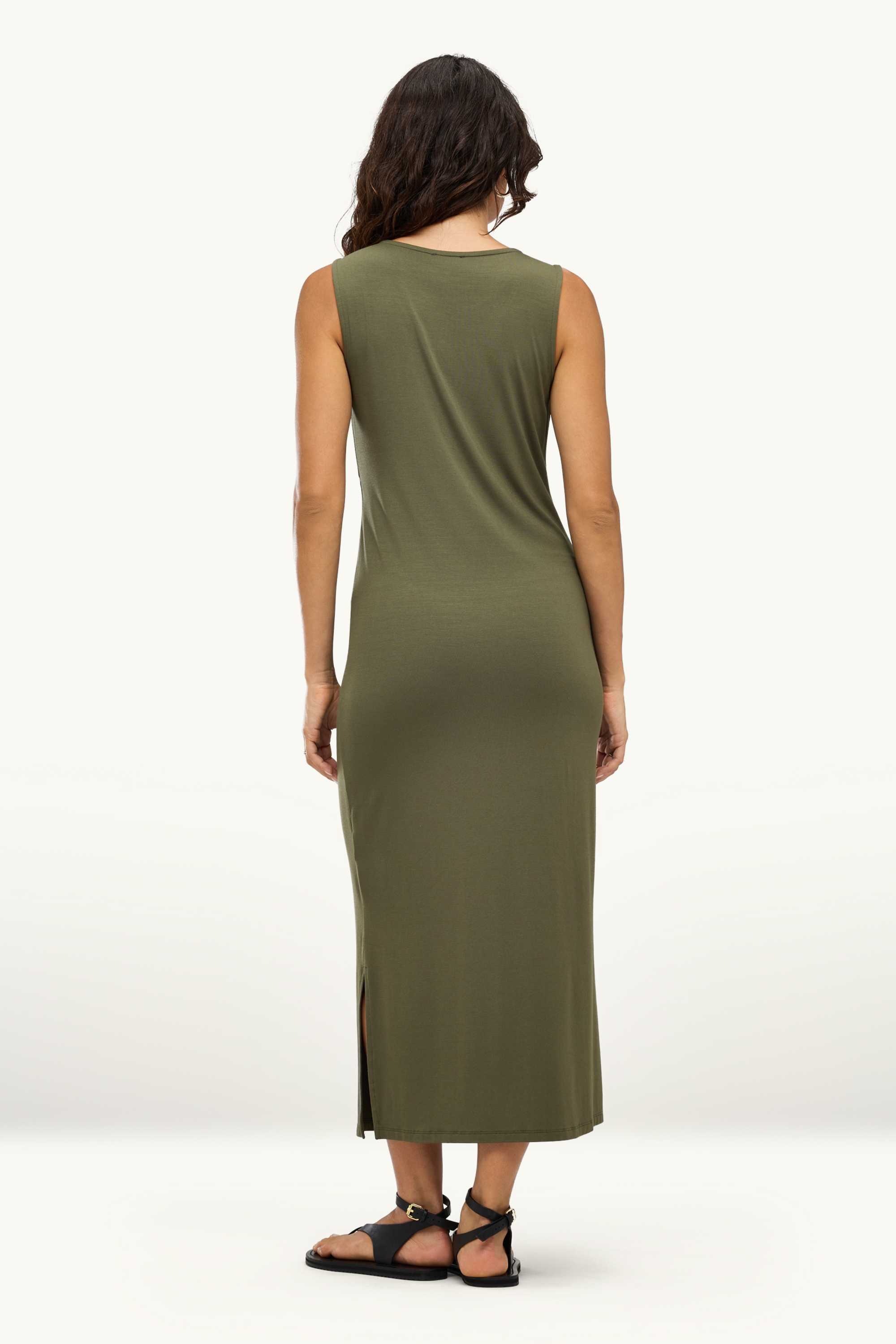Viscose dress - straight fit khaki