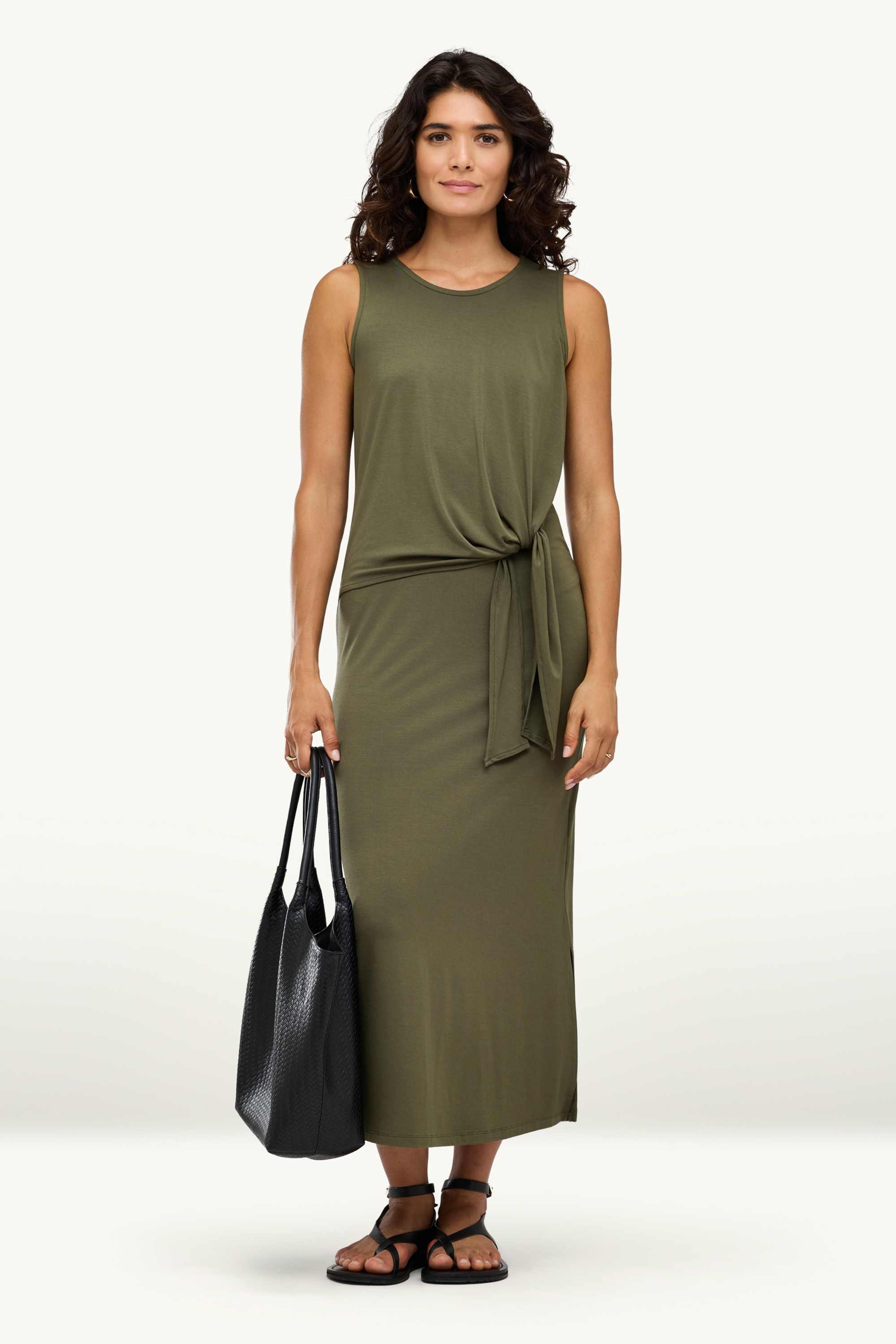 Viscose dress - straight fit khaki