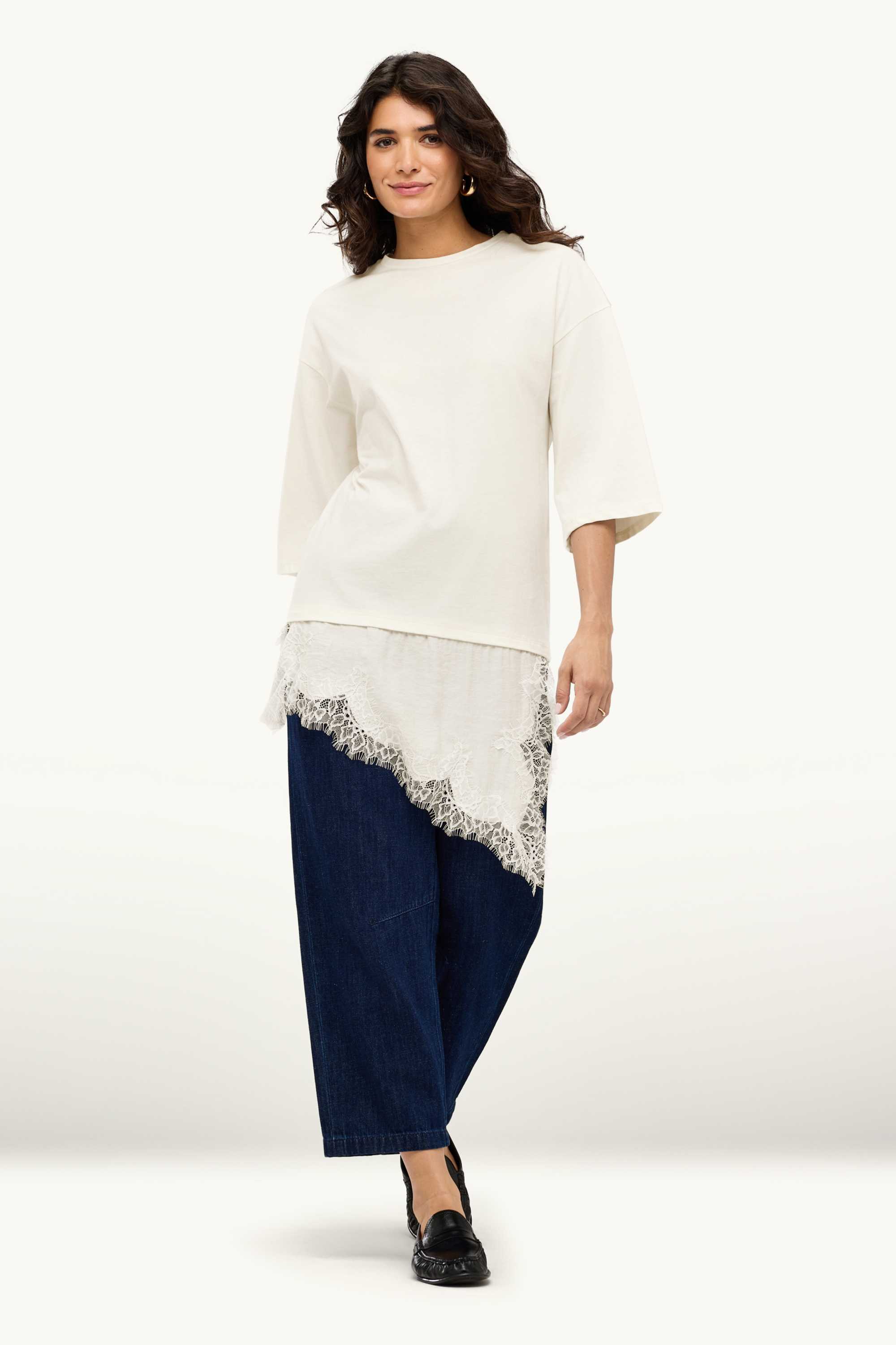 T-shirt - regular fit - 2-in-1 look cremewhite