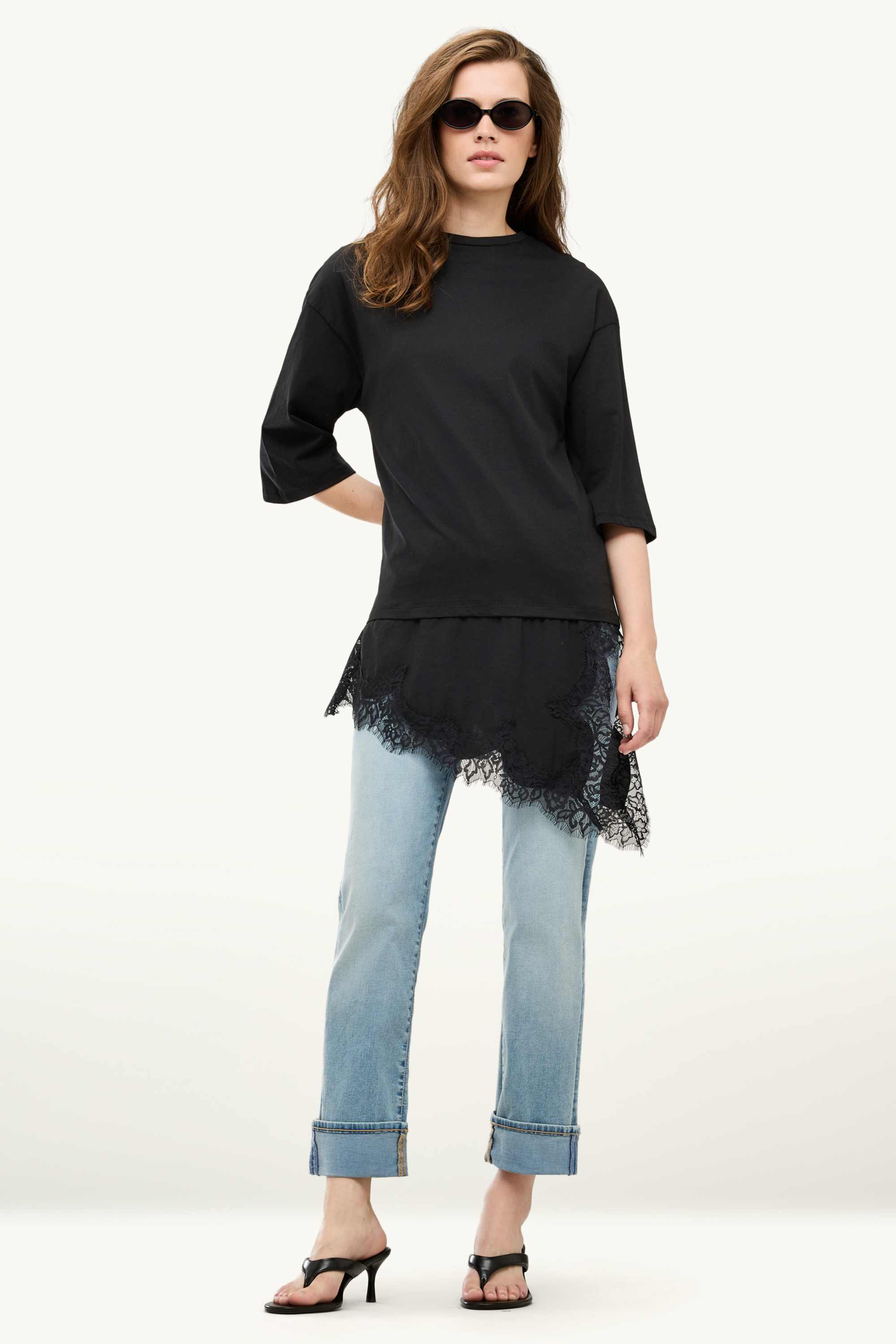 T-shirt - regular fit - 2-in-1 look black