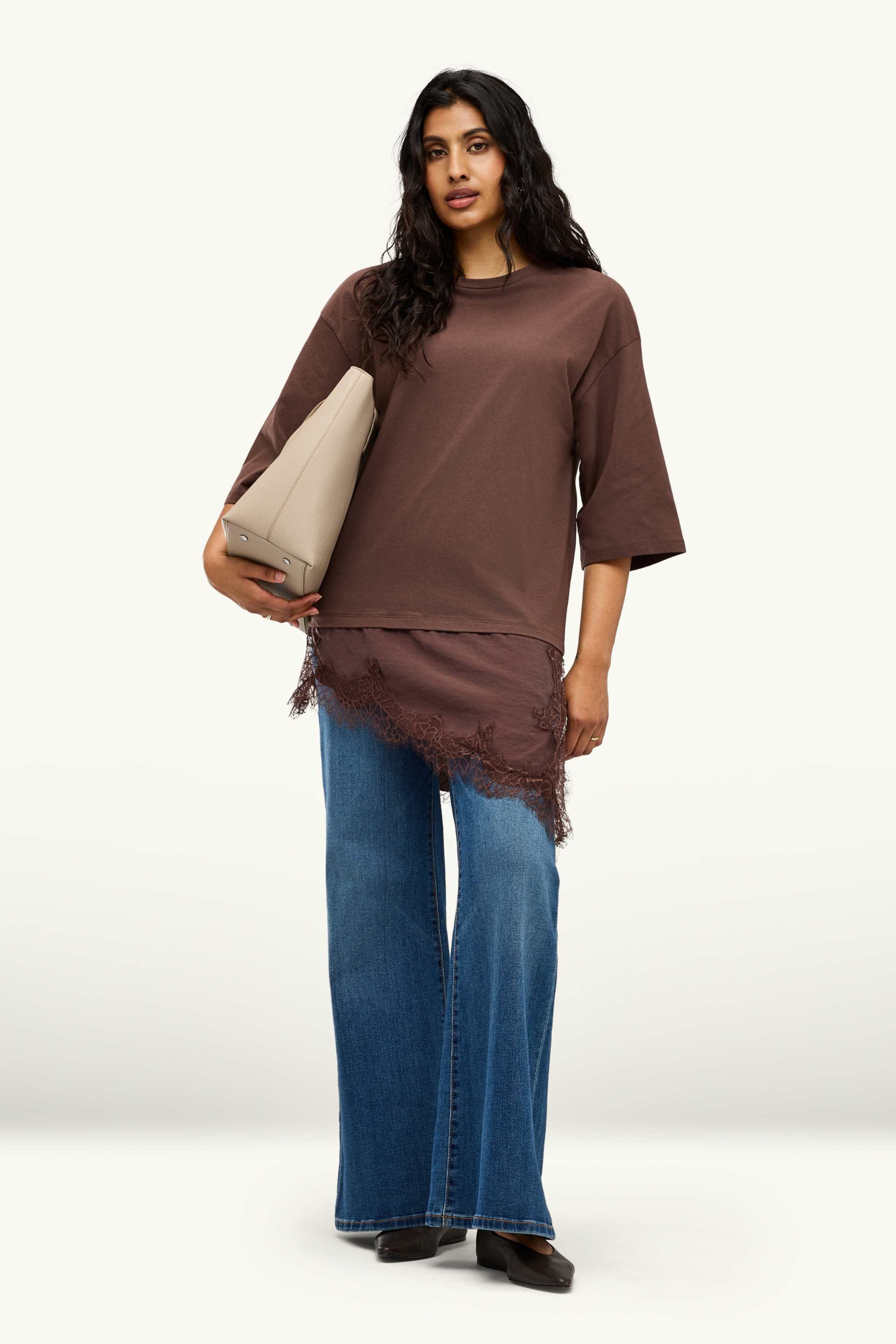 T-shirt - regular fit - 2-in-1 look dark brown
