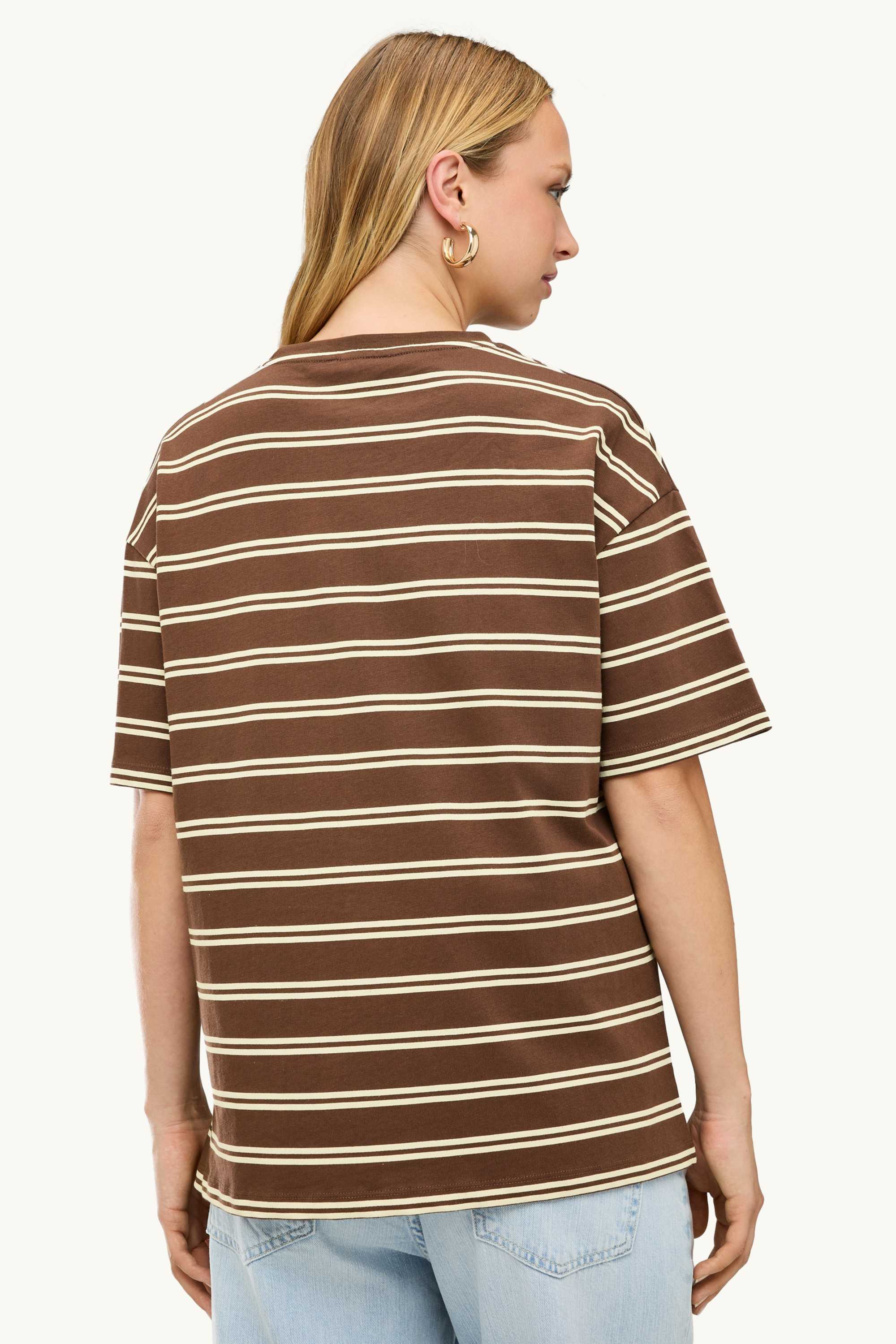 T-shirt - oversized - striped brown / yellow