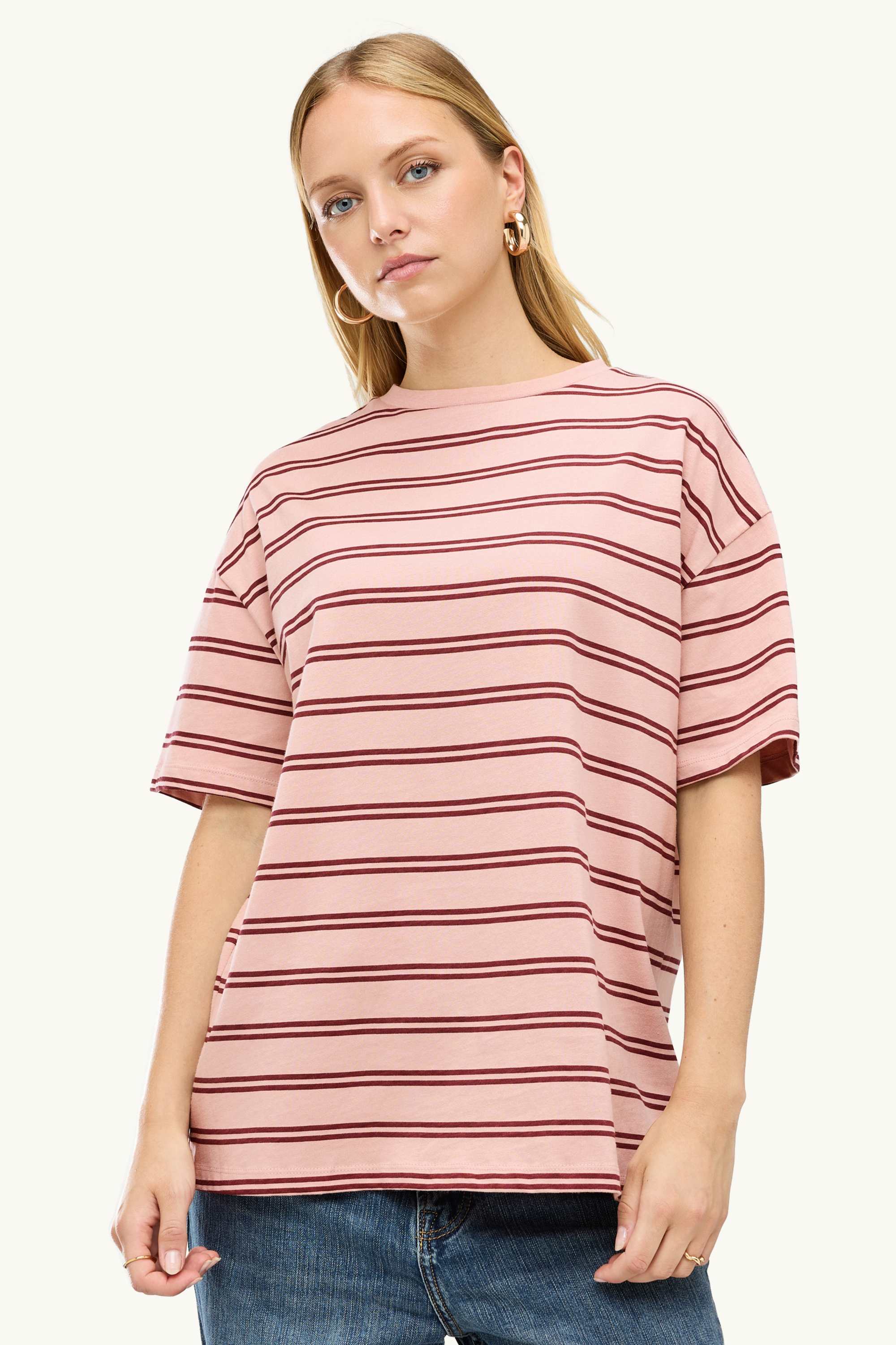 T-shirt - oversized - striped rose / dark red