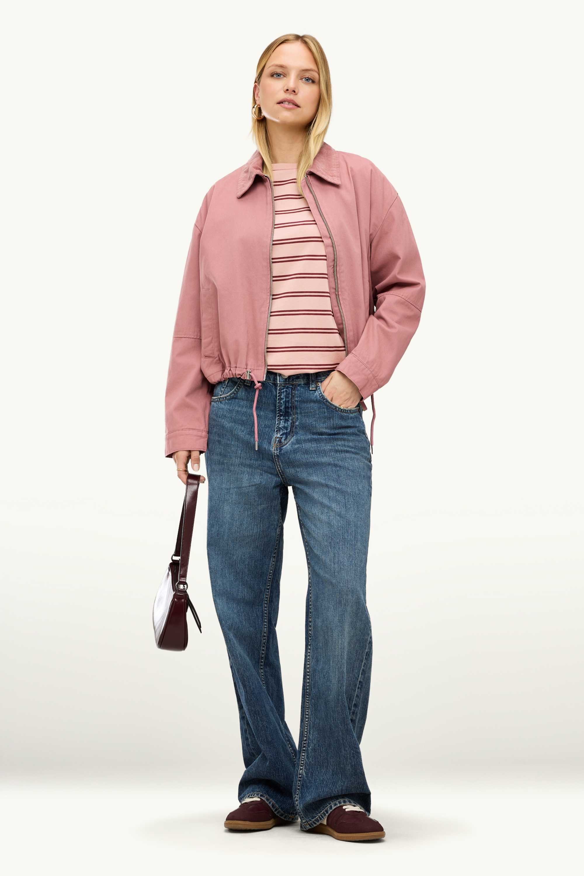T-shirt - oversized - striped rose / dark red