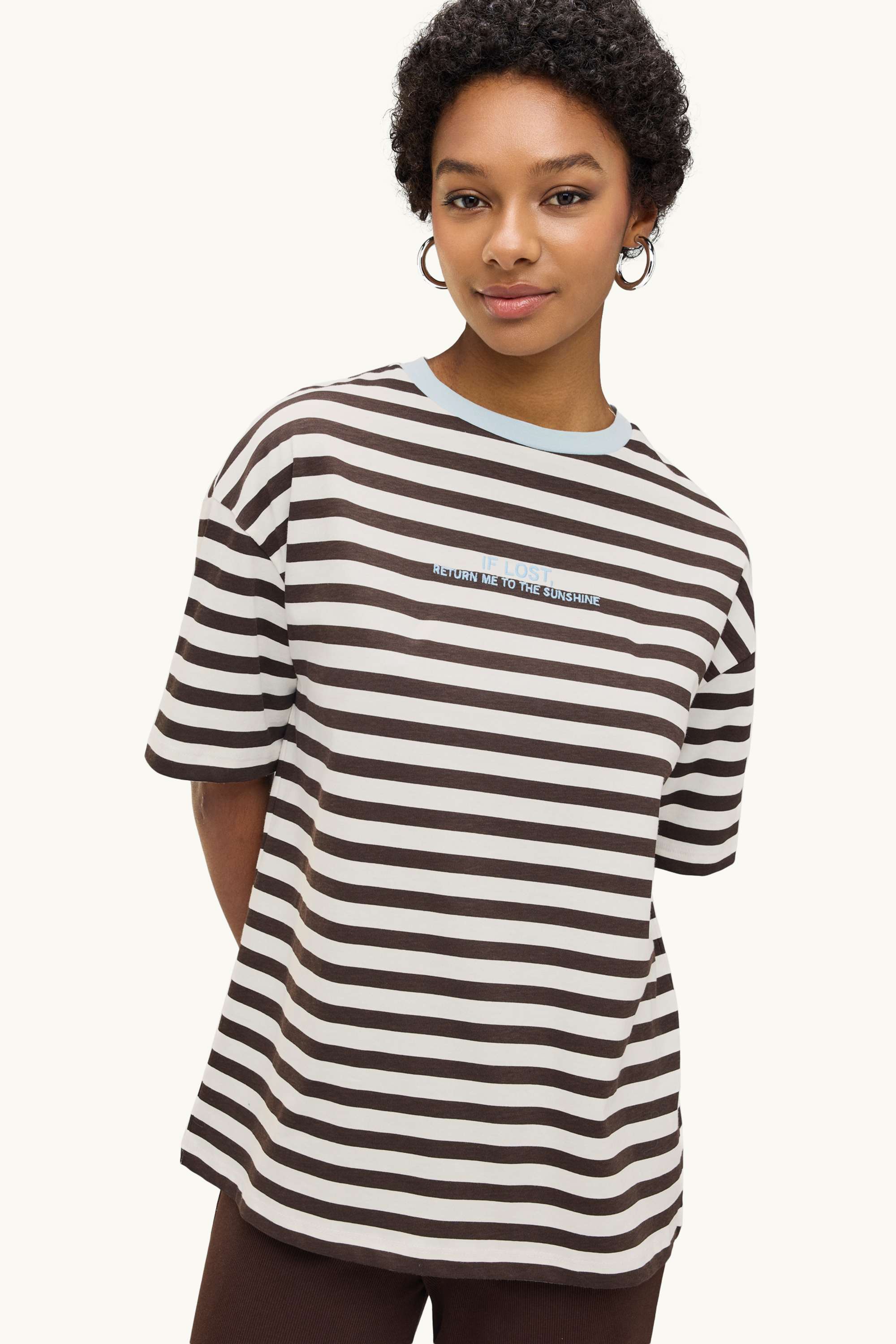 T-shirt - oversized - striped brown / cremewhite