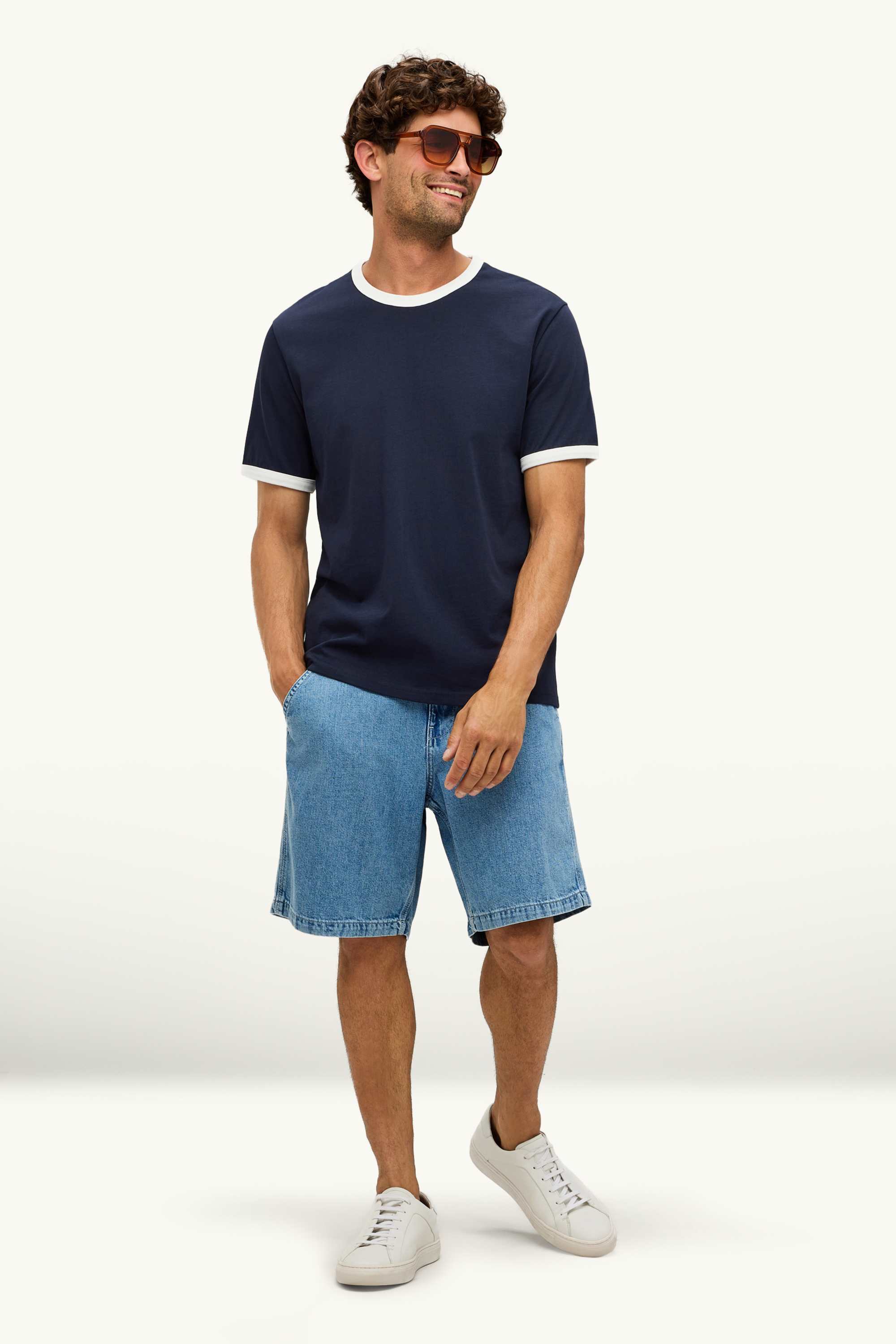 T-shirt - relaxed fit dark blue / white