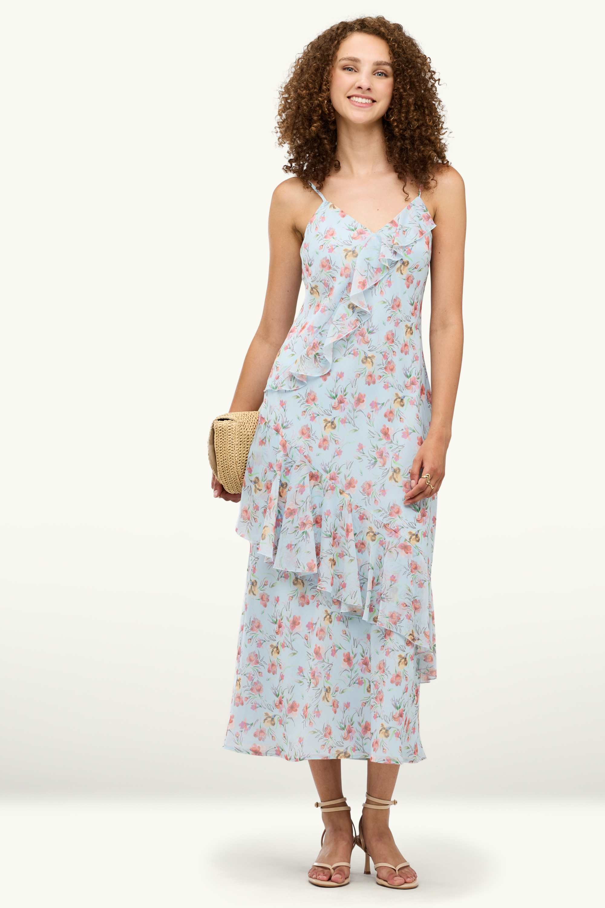 Fit & flare V-neck dress - floral light blue