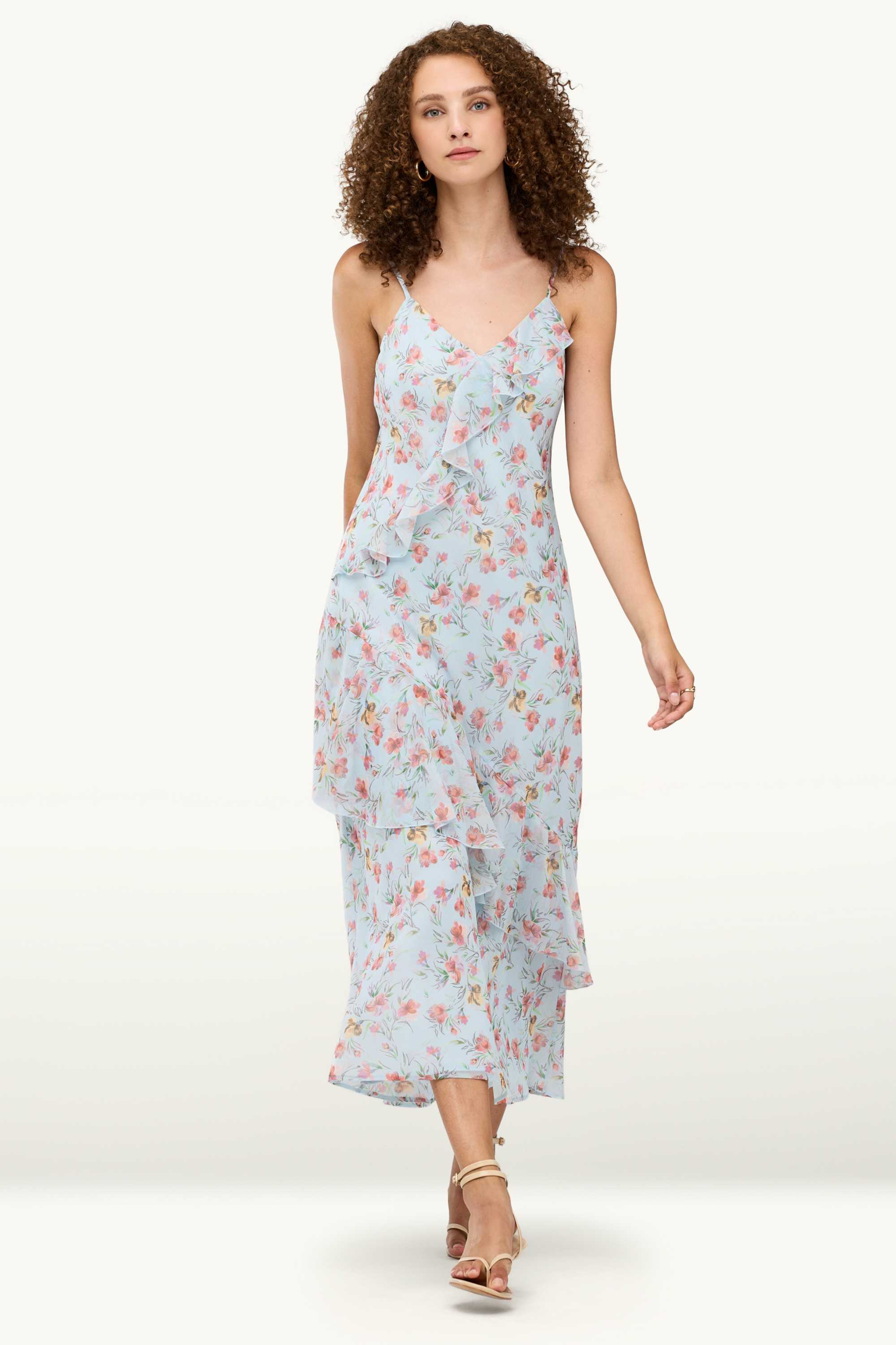 Fit & flare V-neck dress - floral light blue