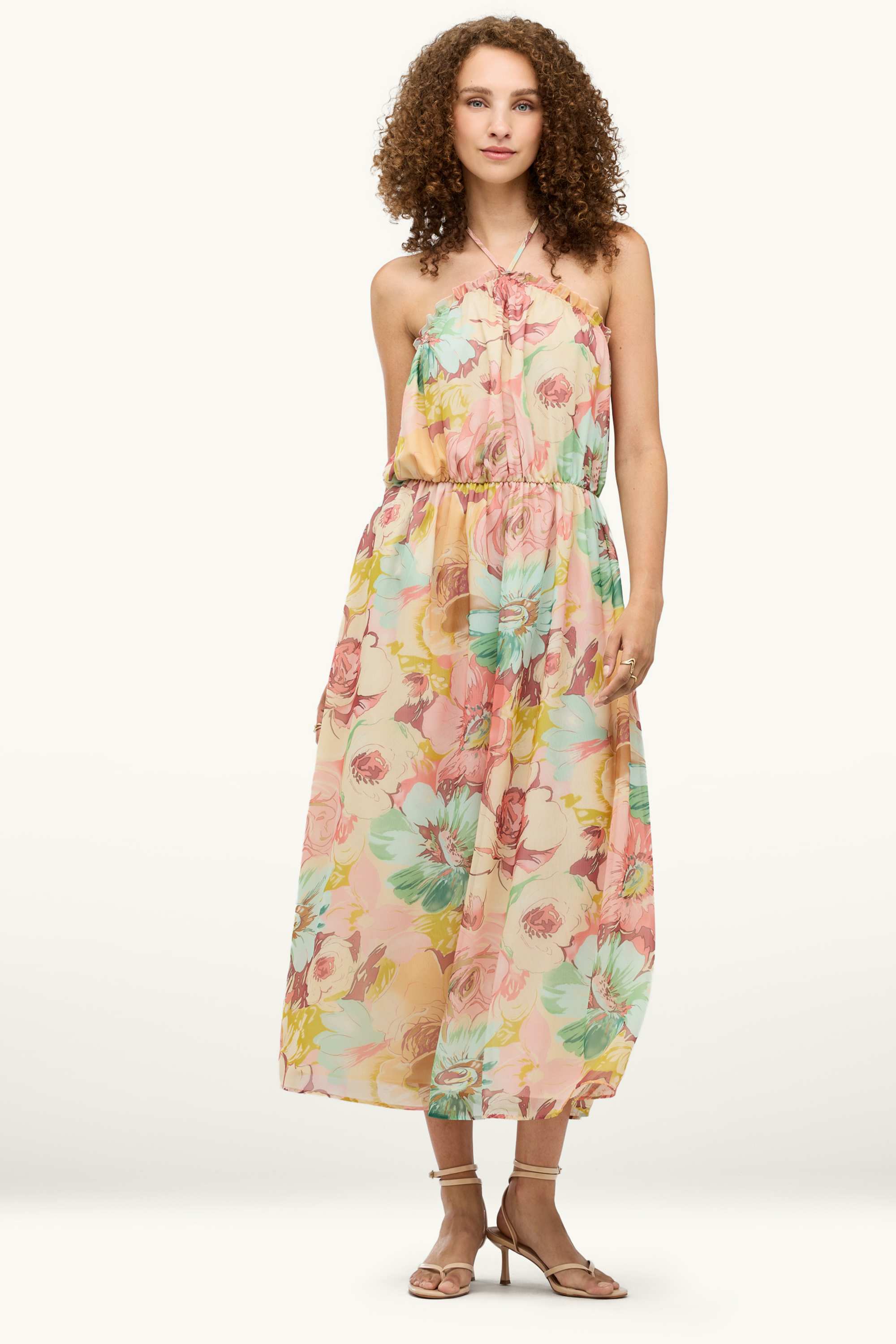 Chiffon dress - straight fit - floral green / rose