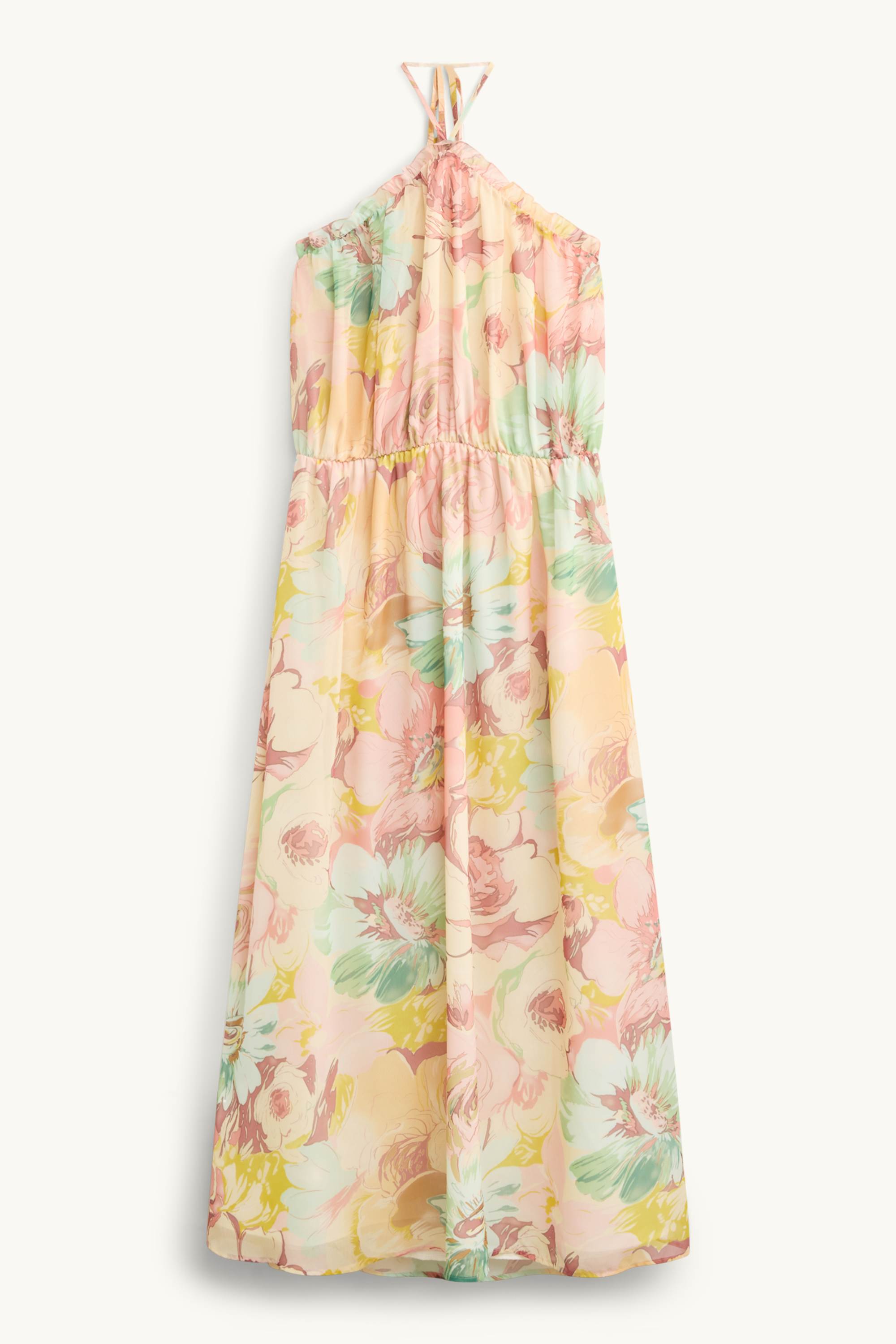 Chiffon dress - straight fit - floral green / rose