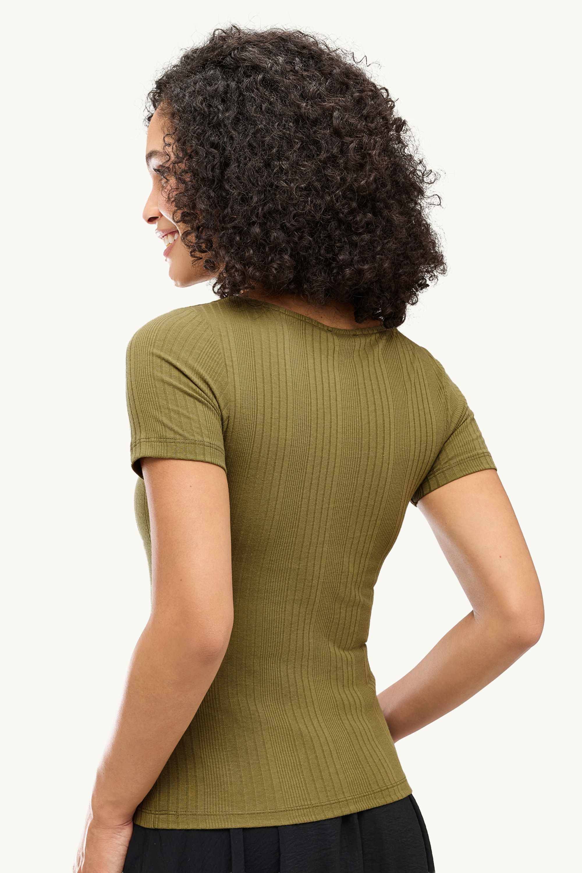 T-shirt - regular fit - ribbed- striped khaki