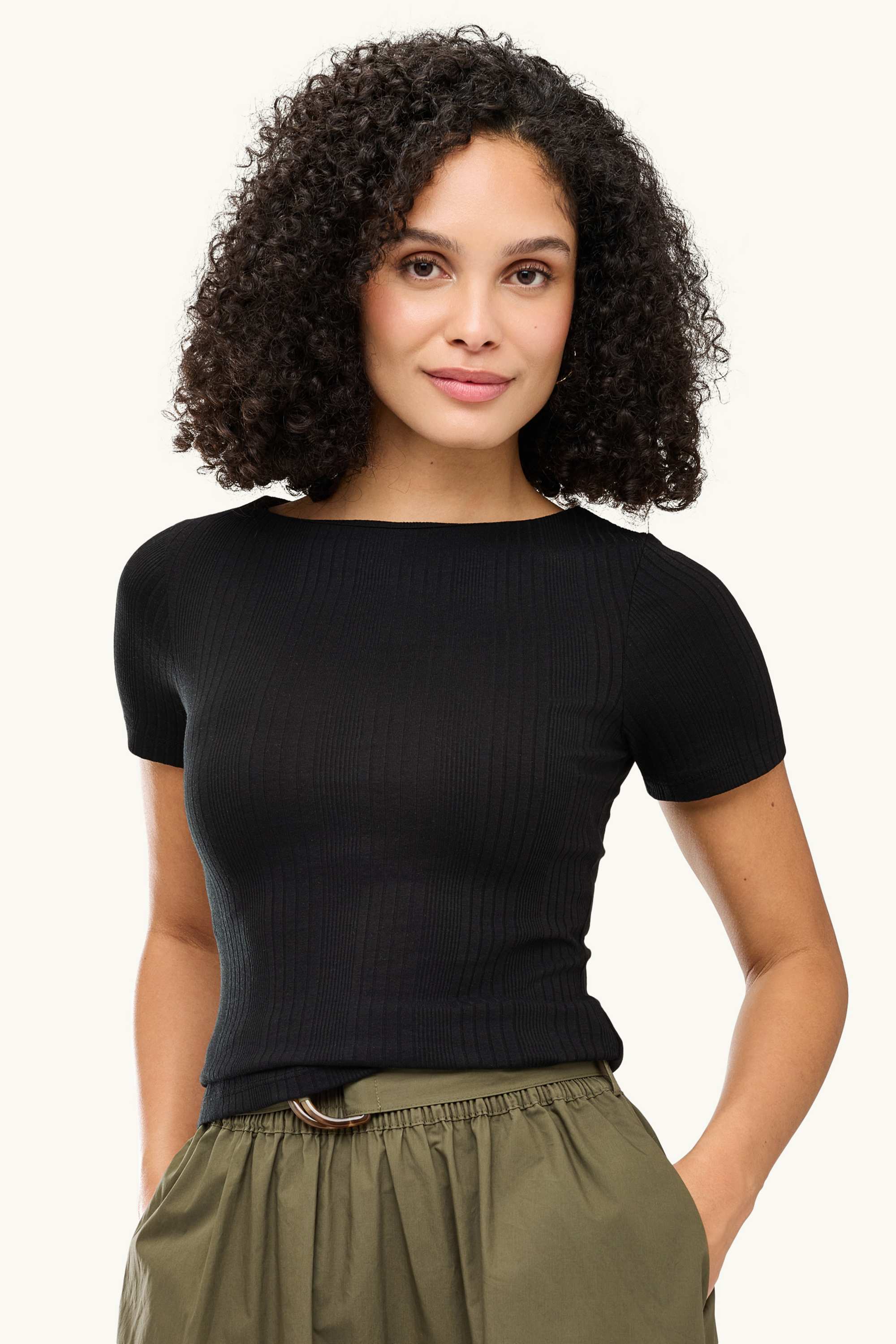 T-shirt - regular fit - ribbed- striped black