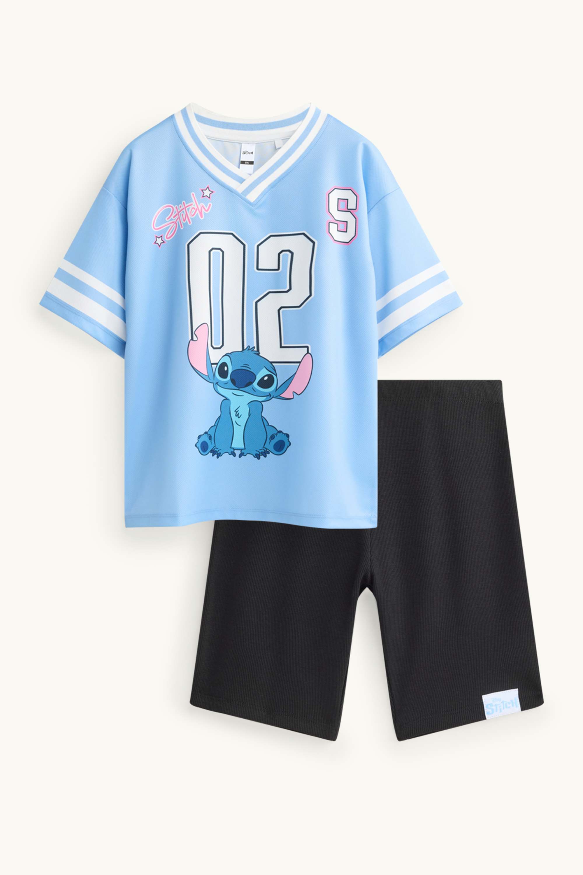 Lilo & Stitch - set - short sleeve T-shirt and cycling shorts - 2 piece blue / black