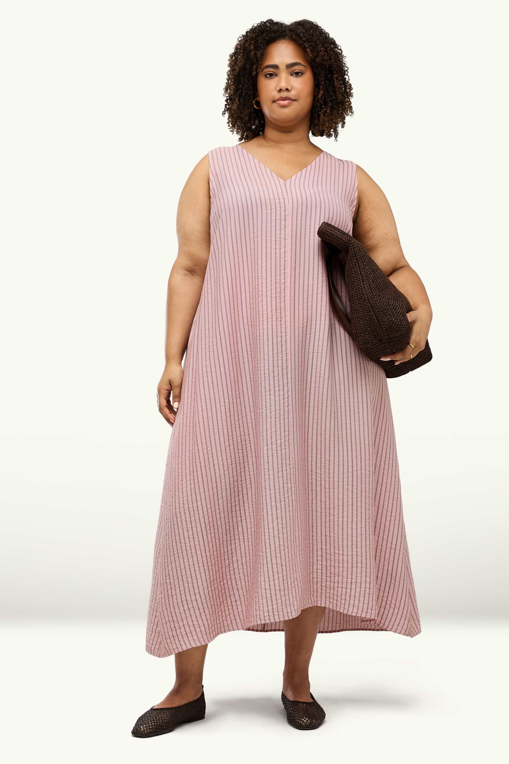 A-line dress - striped - textured rose