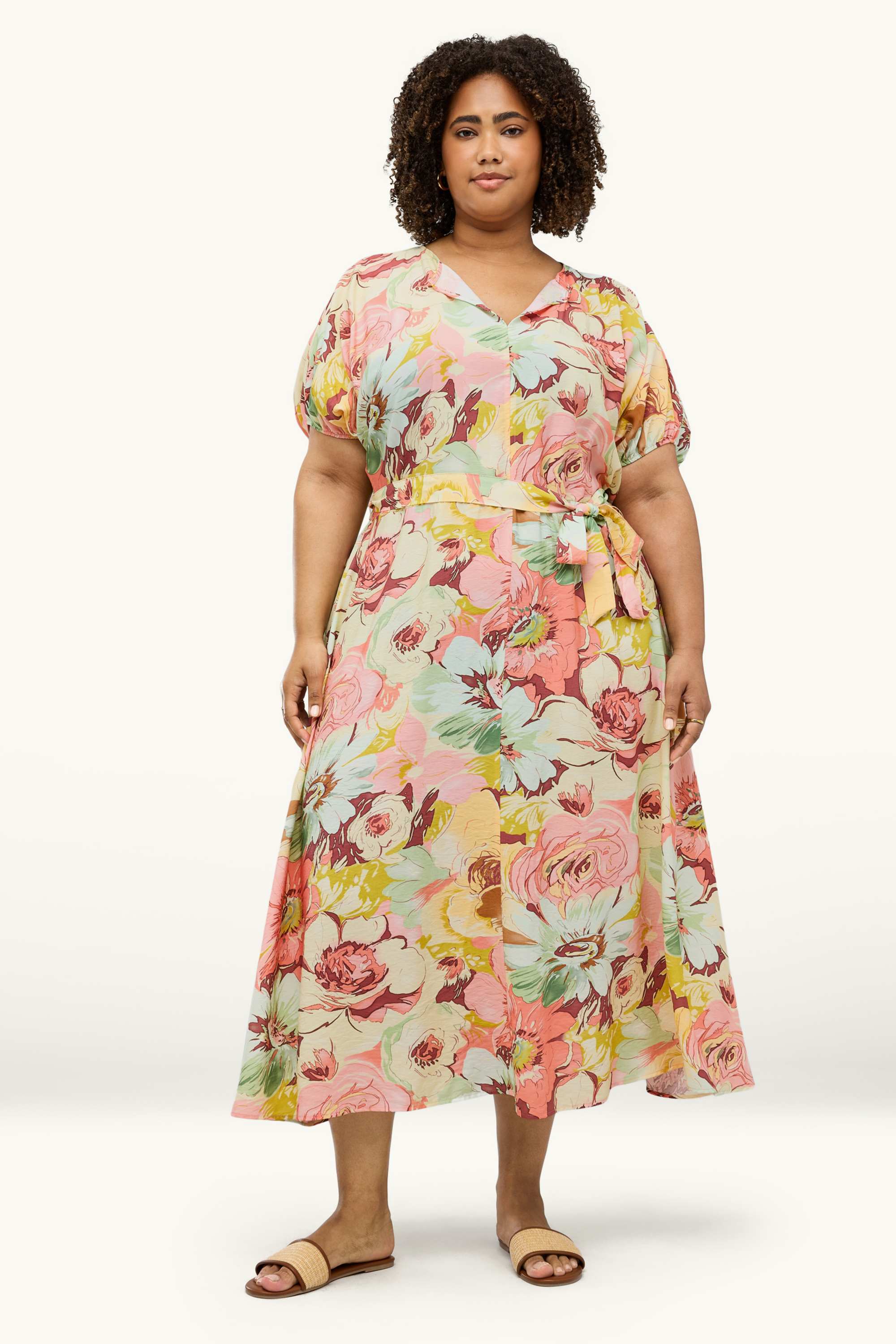 Fit & flare V-neck dress - floral rose