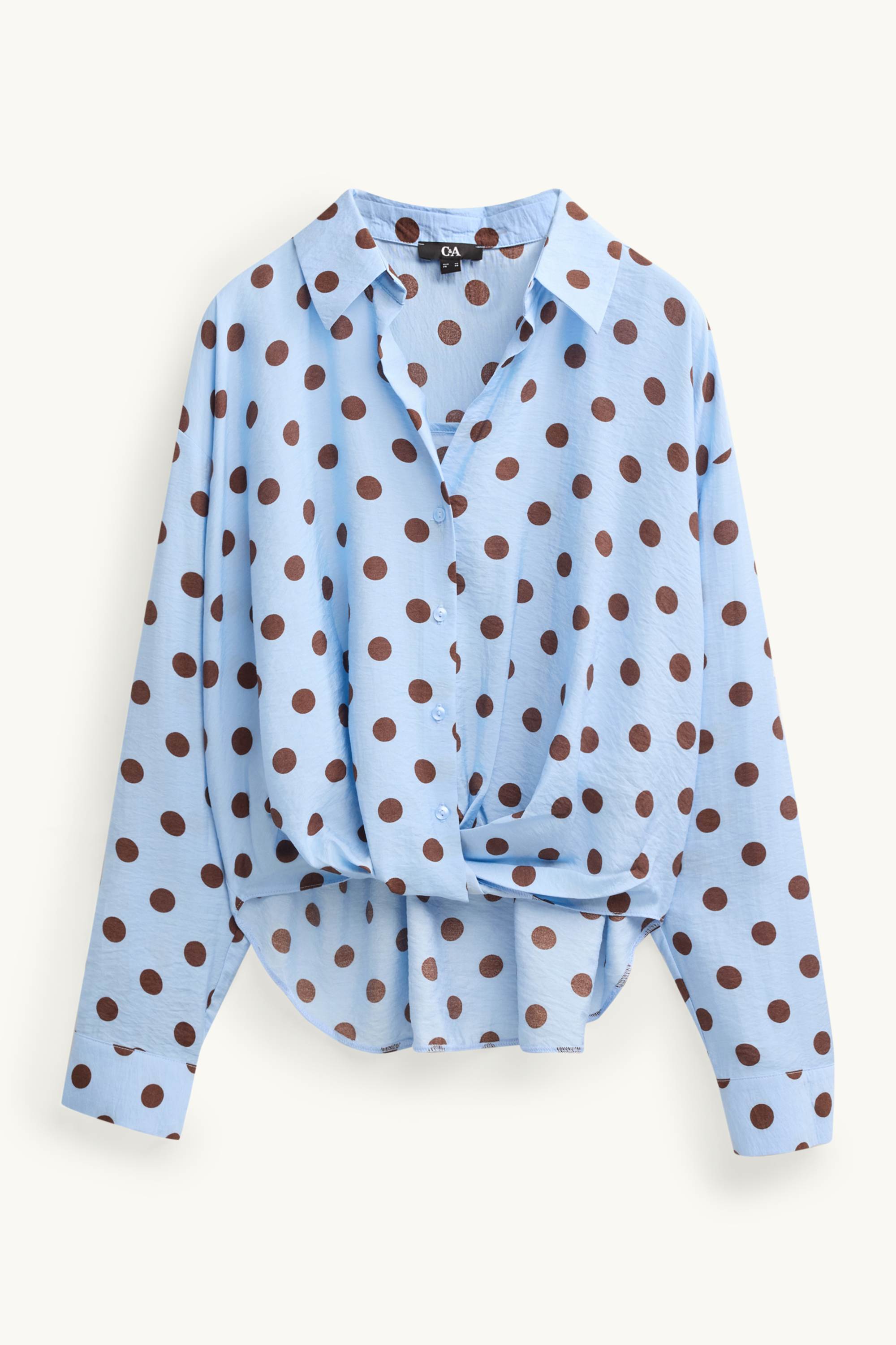 Shirt blouse with knot detail - polka dot blue