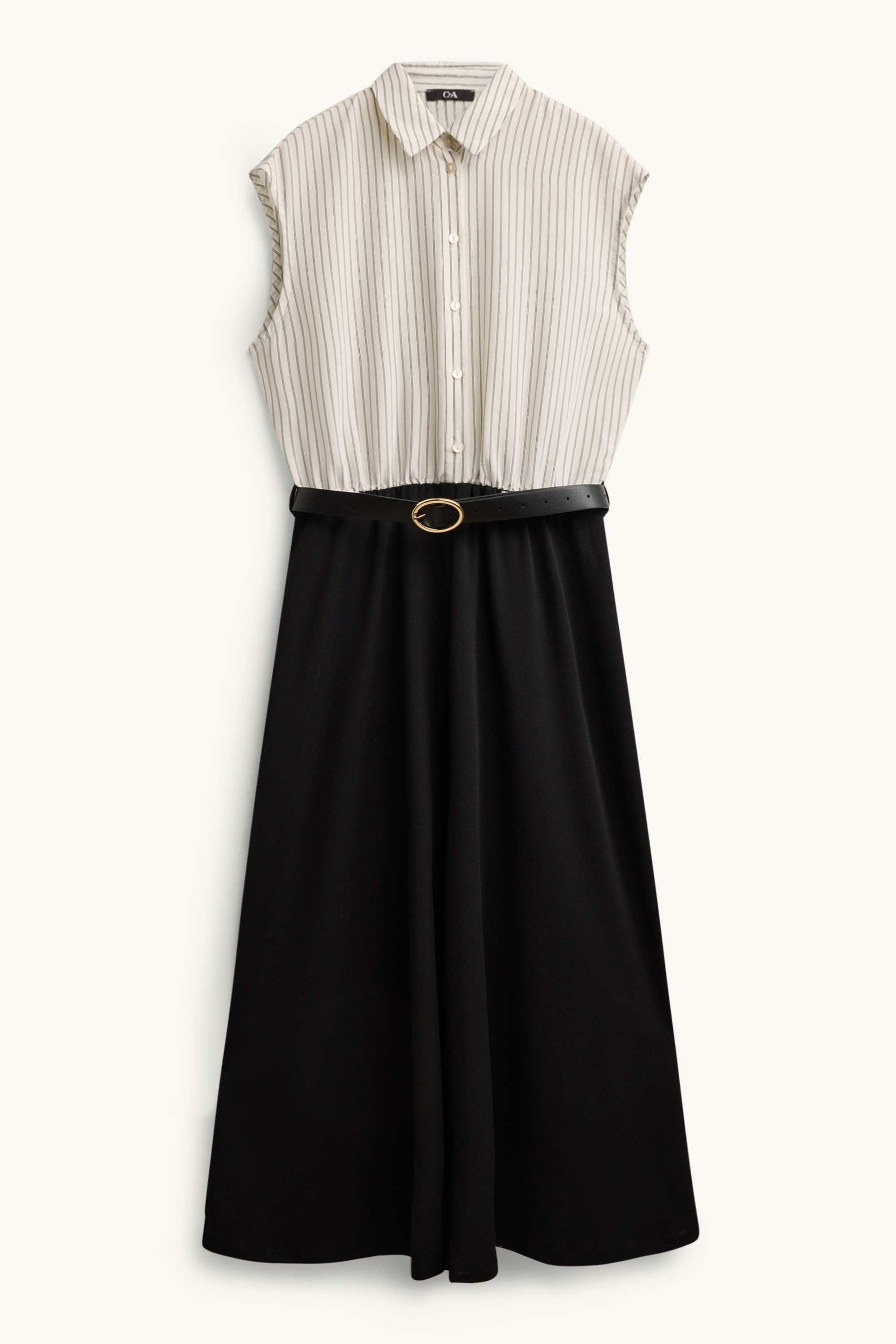 Fit & flare dress with belt white / black