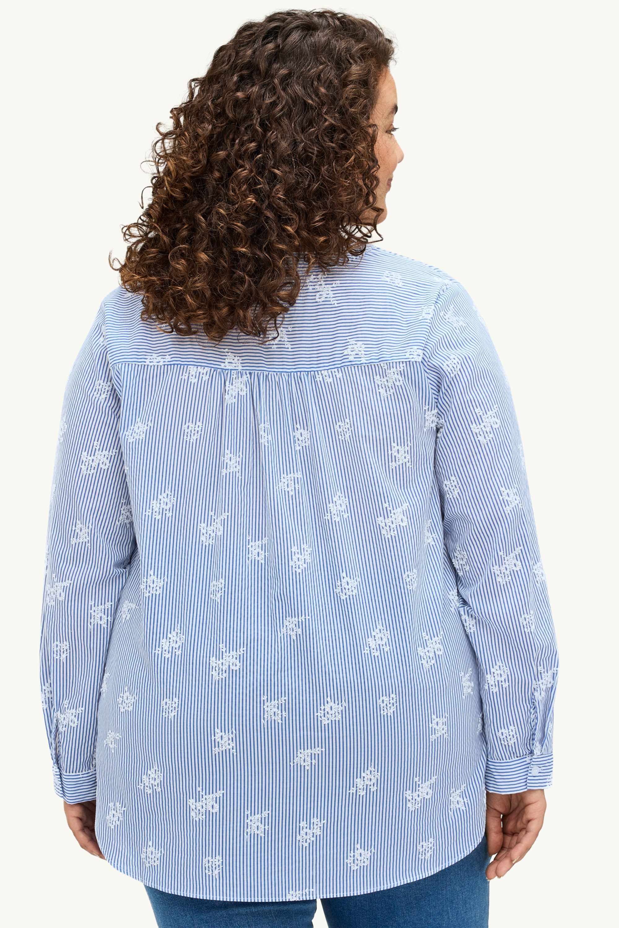 V-neck blouse - striped blue / white