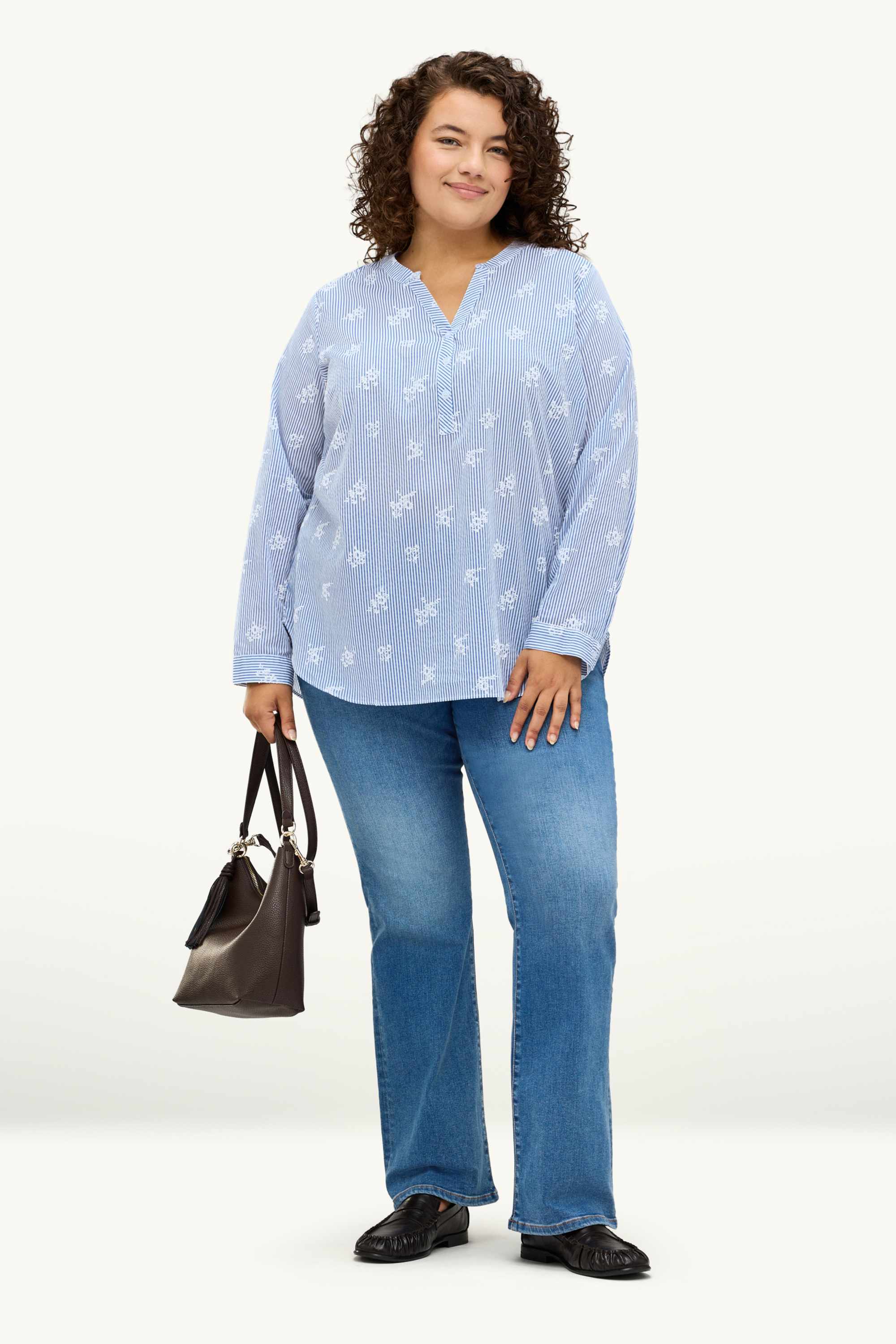 V-neck blouse - striped blue / white