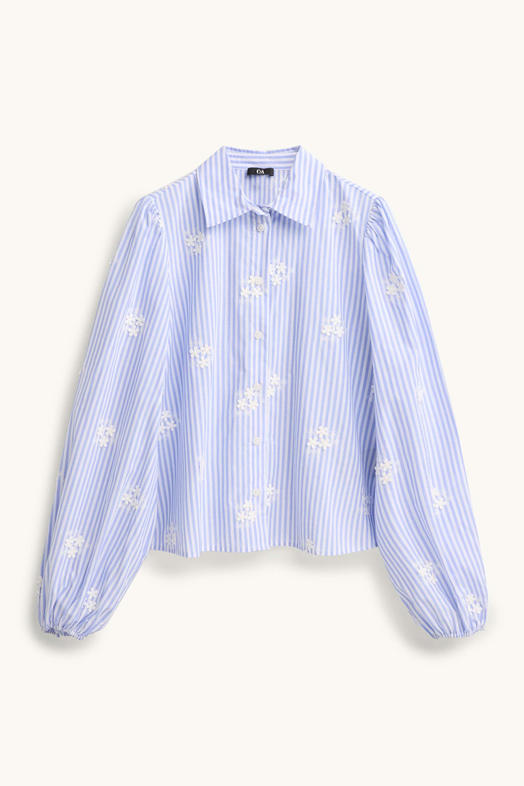 Shirt blouse - embroidered - striped - floral blue / white