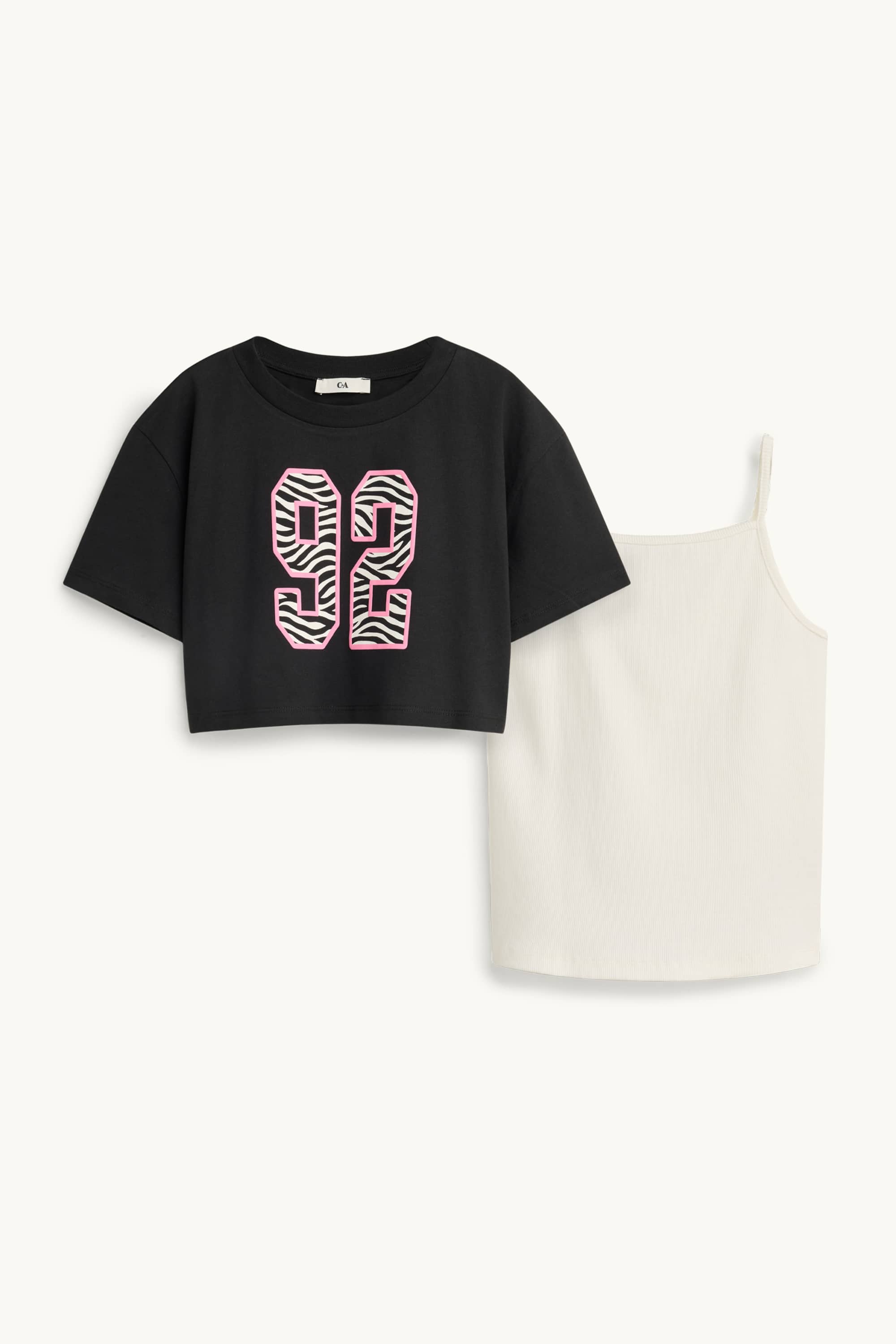 Set - short sleeve T-shirt and top - 2 piece black / white