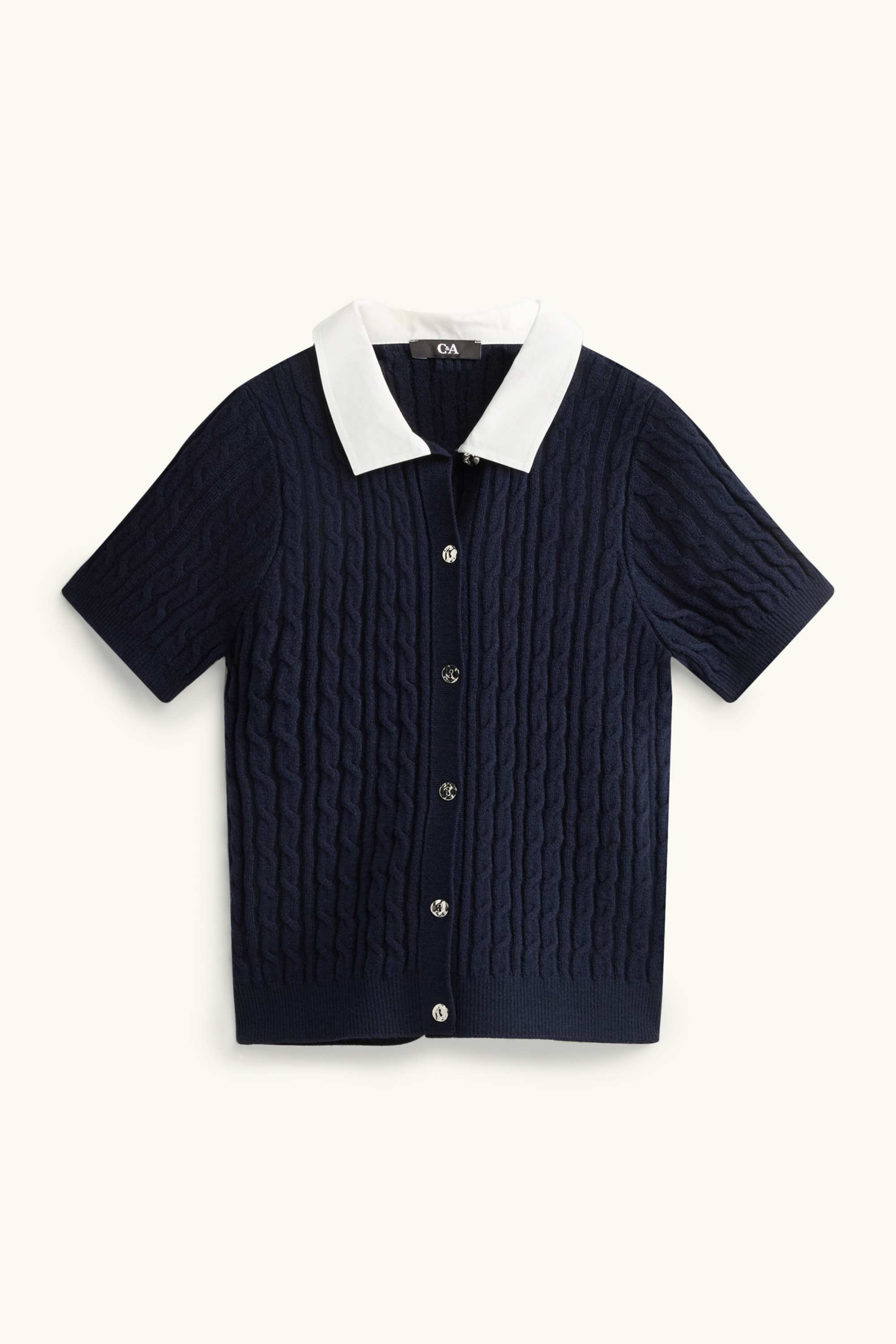 Cardigan - cable knit pattern dark blue / white