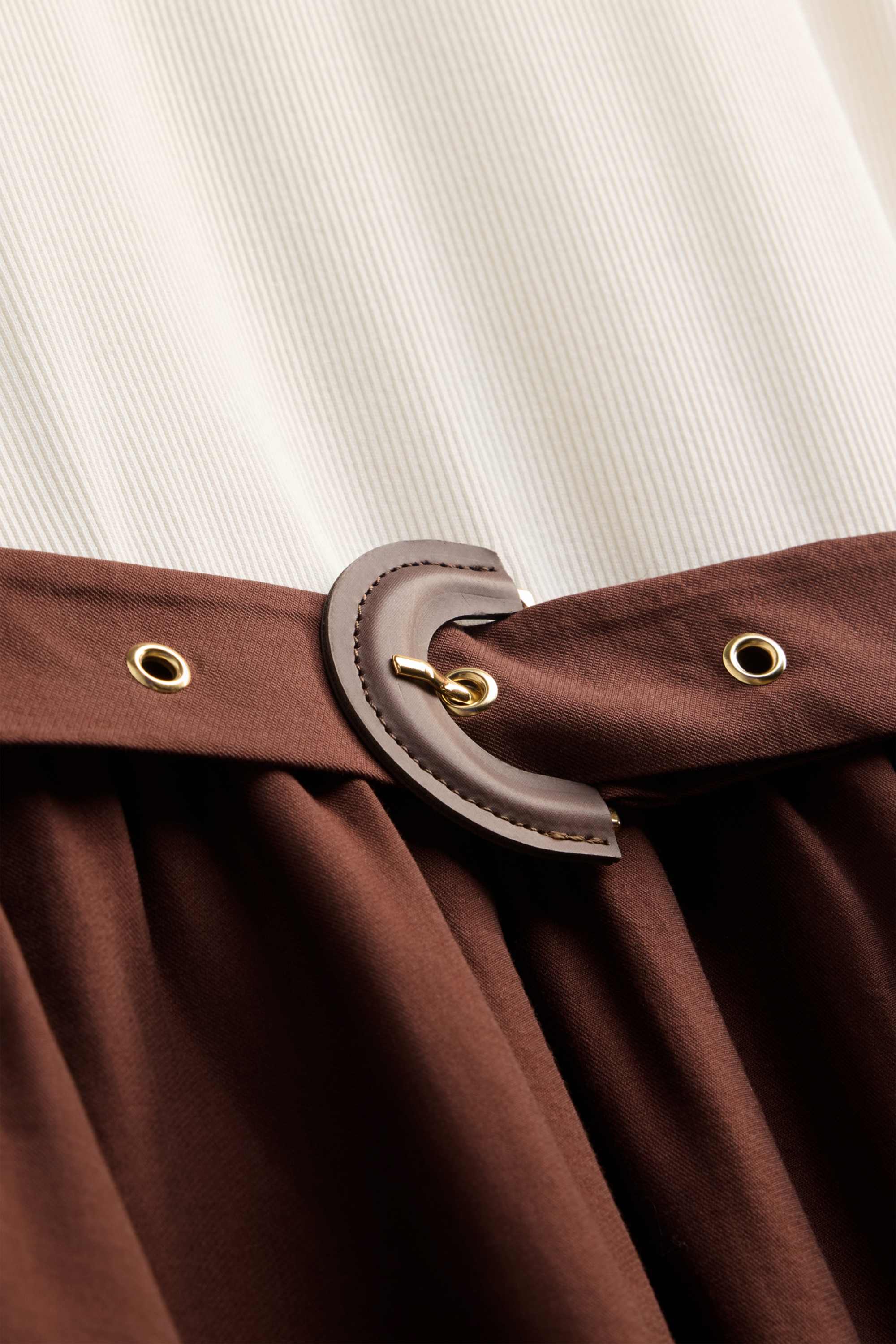 Fit & flare dress with belt brown / cremewhite