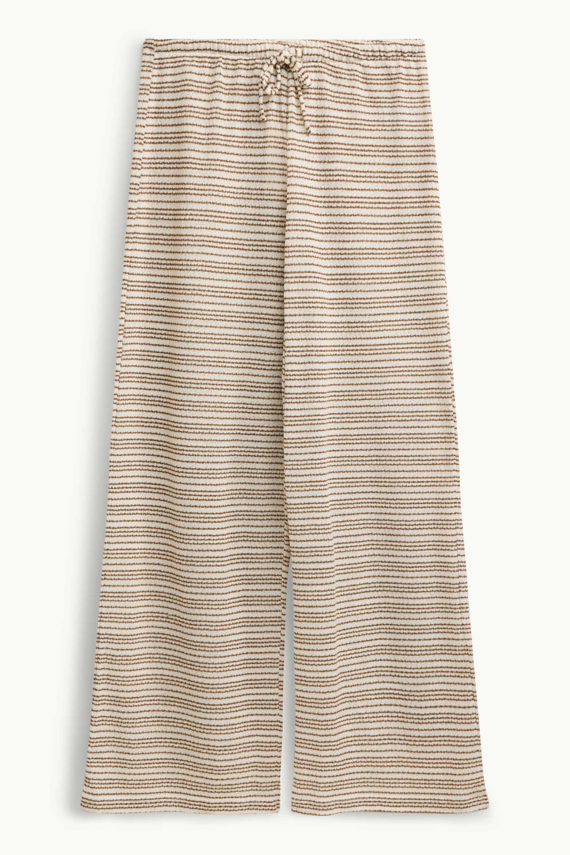 Knitted trousers - mid-rise waist - wide leg - striped light brown