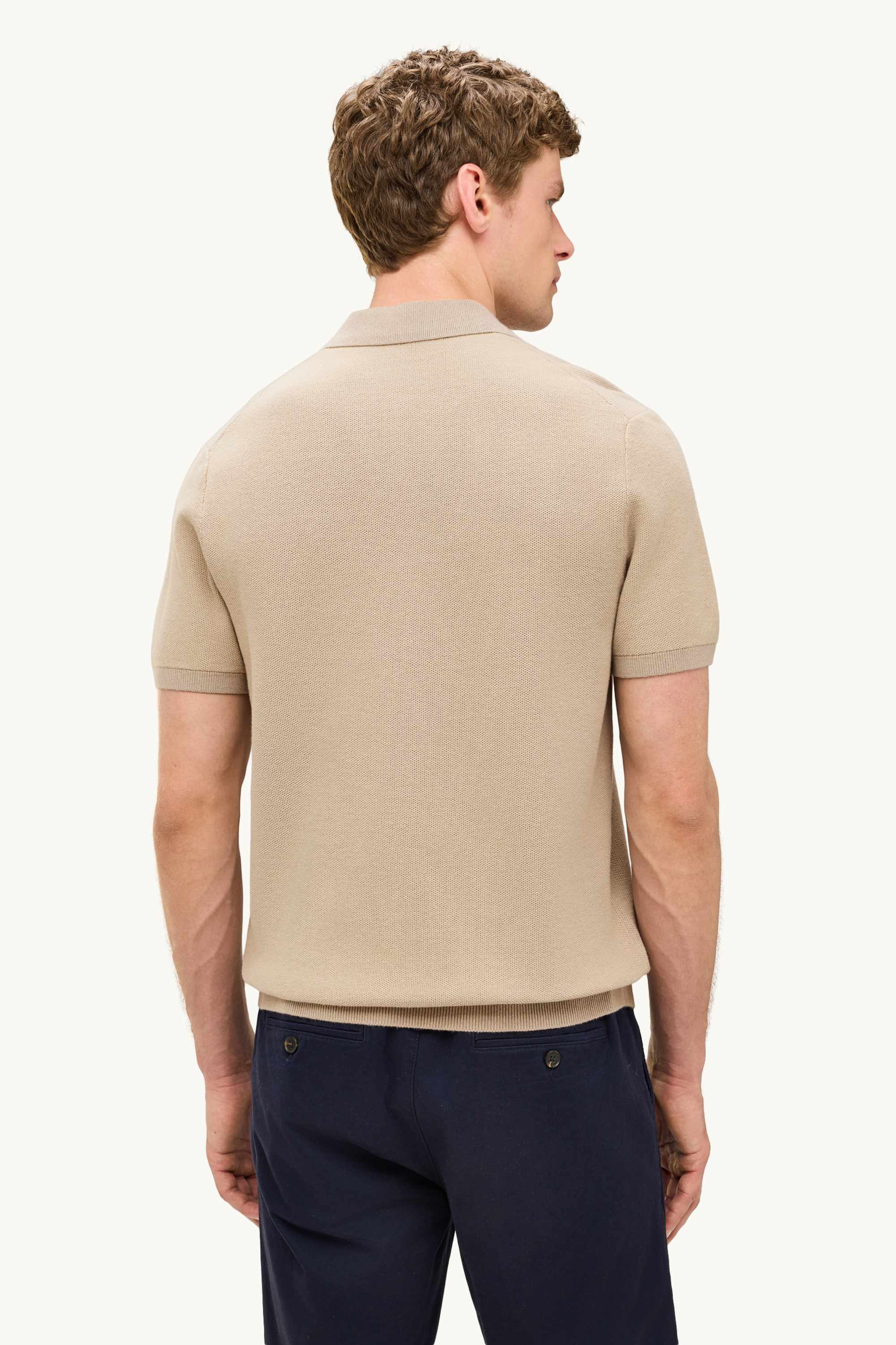 Knitted polo shirt - regular fit - textured beige