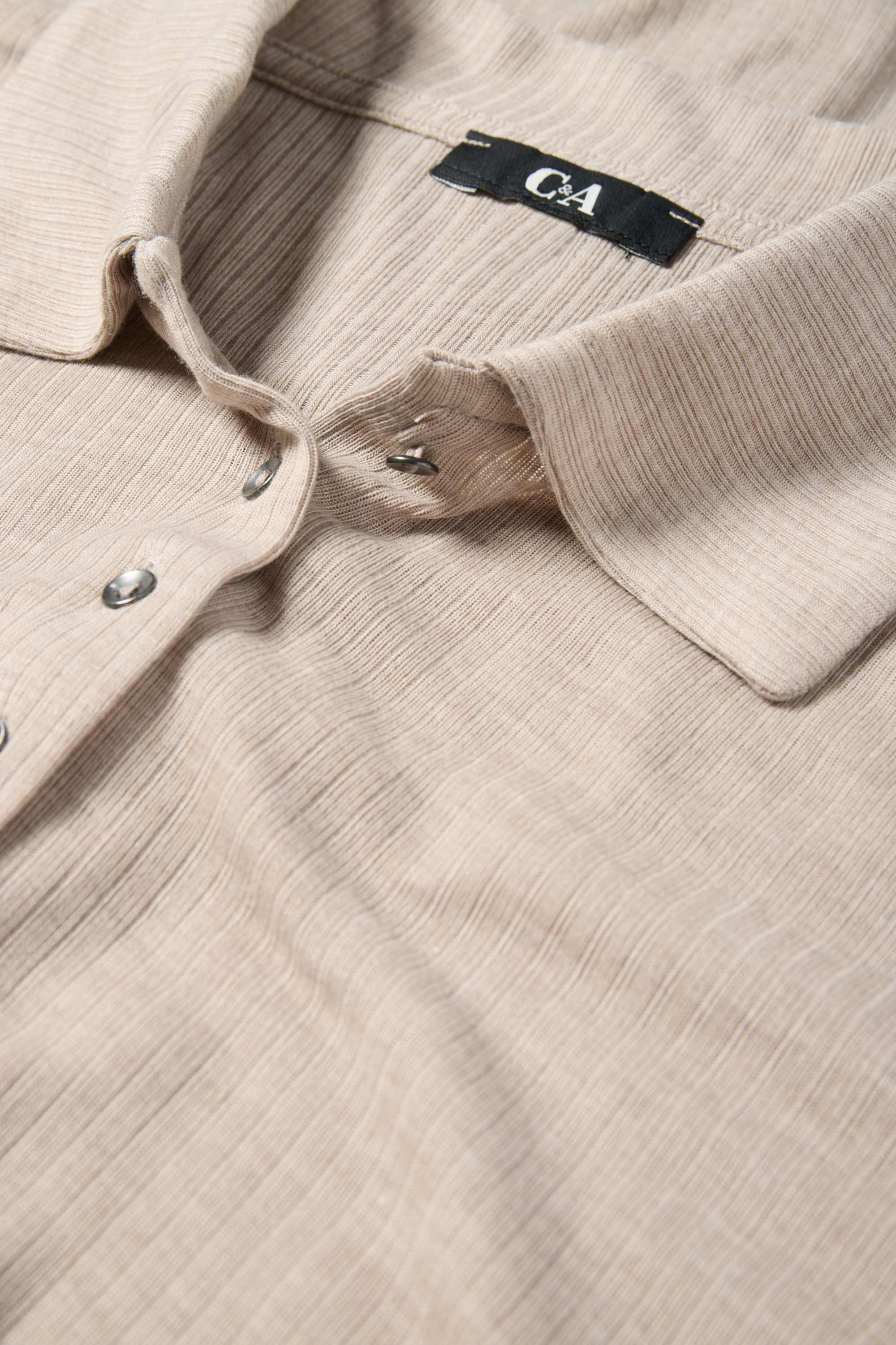 Long sleeve polo shirt - regular fit - ribbed beige