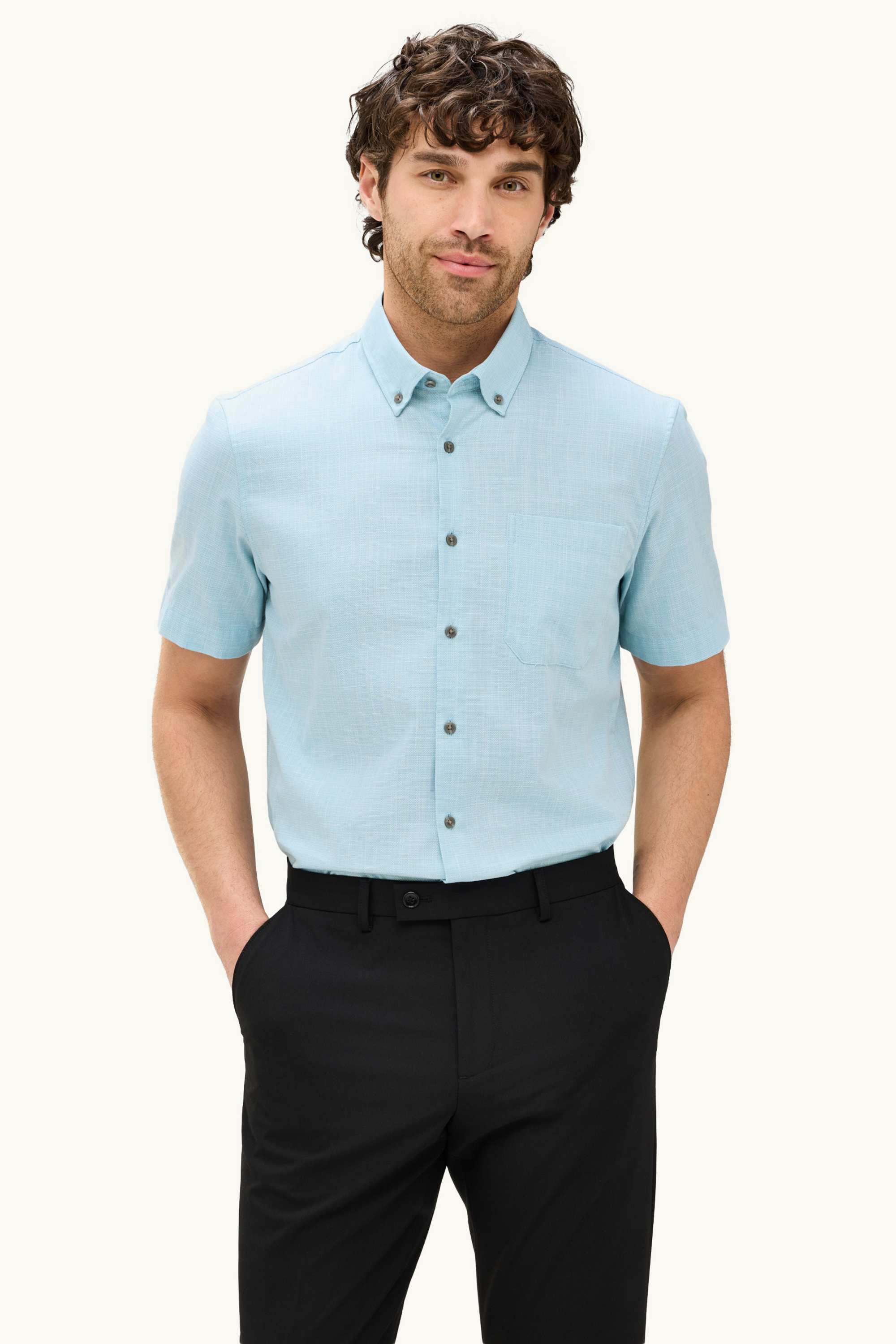 Business shirt - regular fit - button-down collar light blue