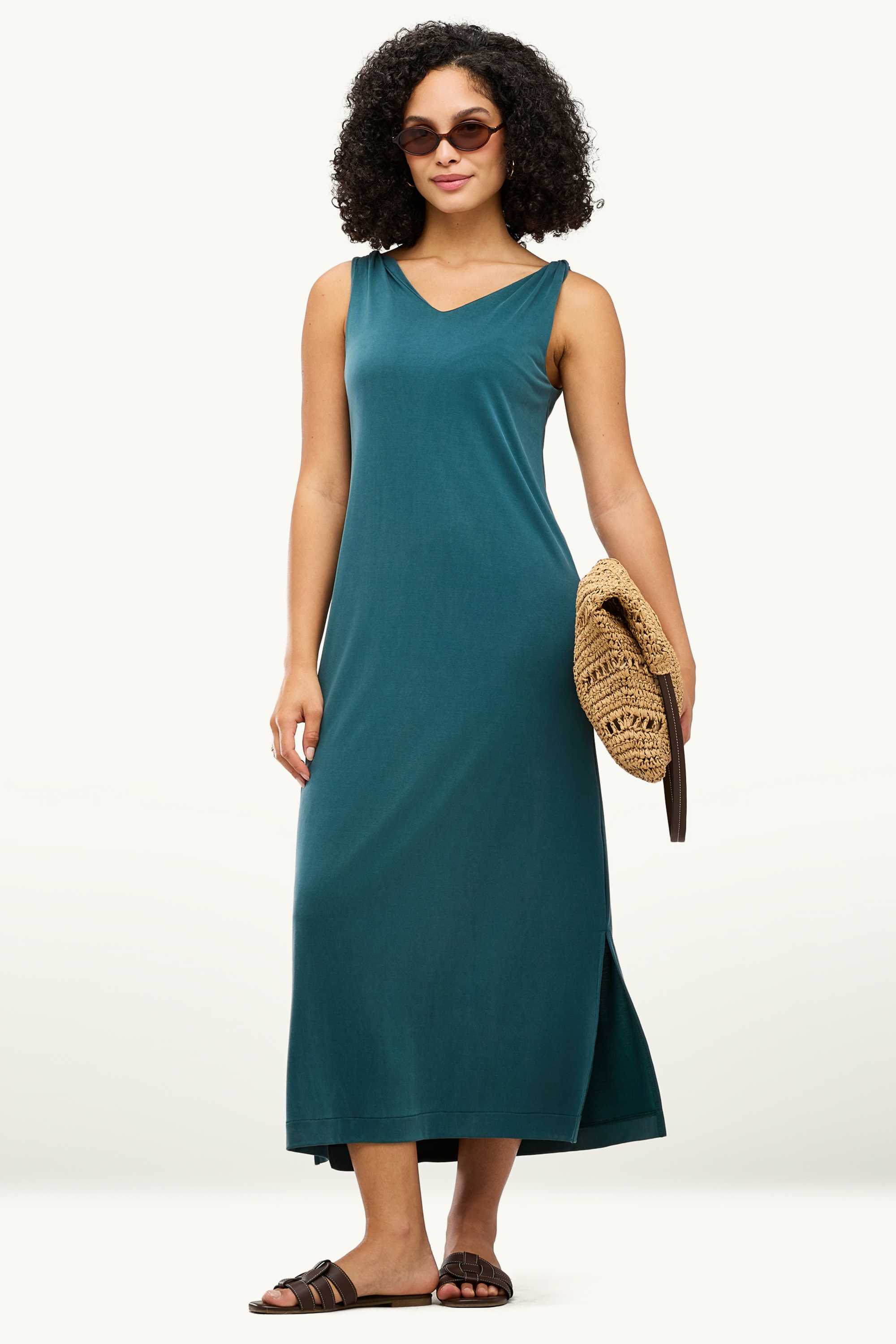 V-neck dress - straight fit dark turquoise