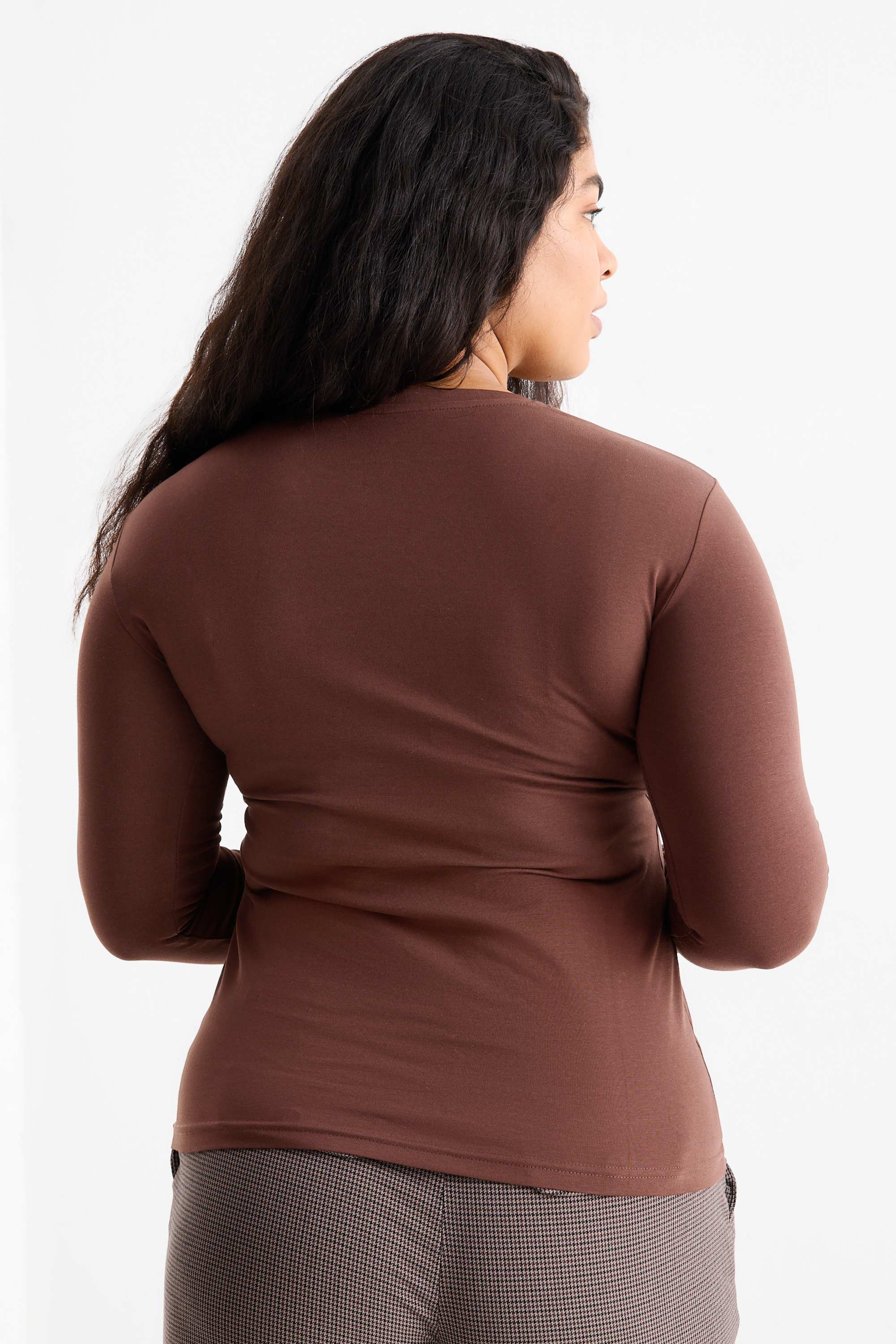 Long sleeve top - slim fit dark brown