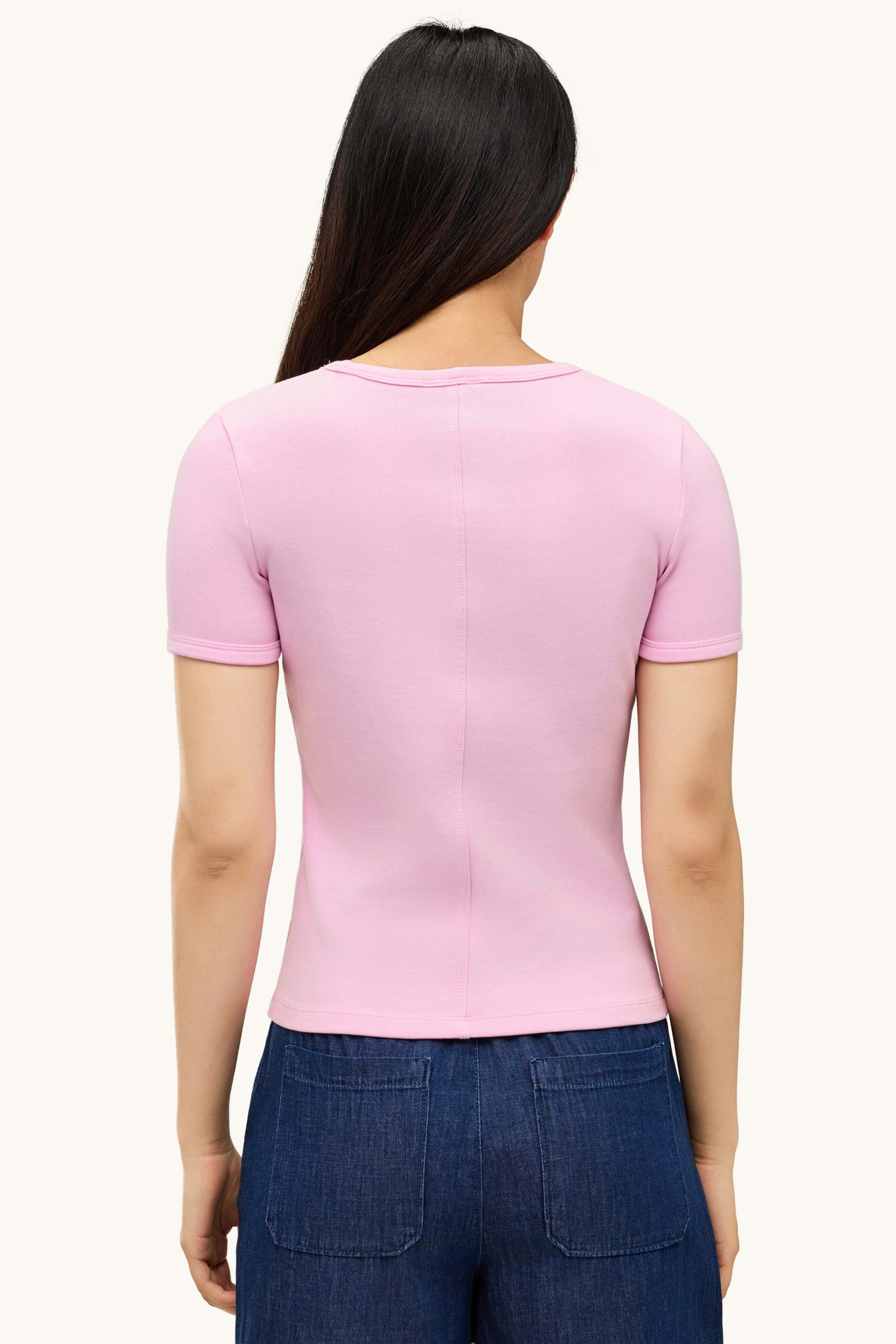 V-neck T-shirt - slim fit - skinny rib rose