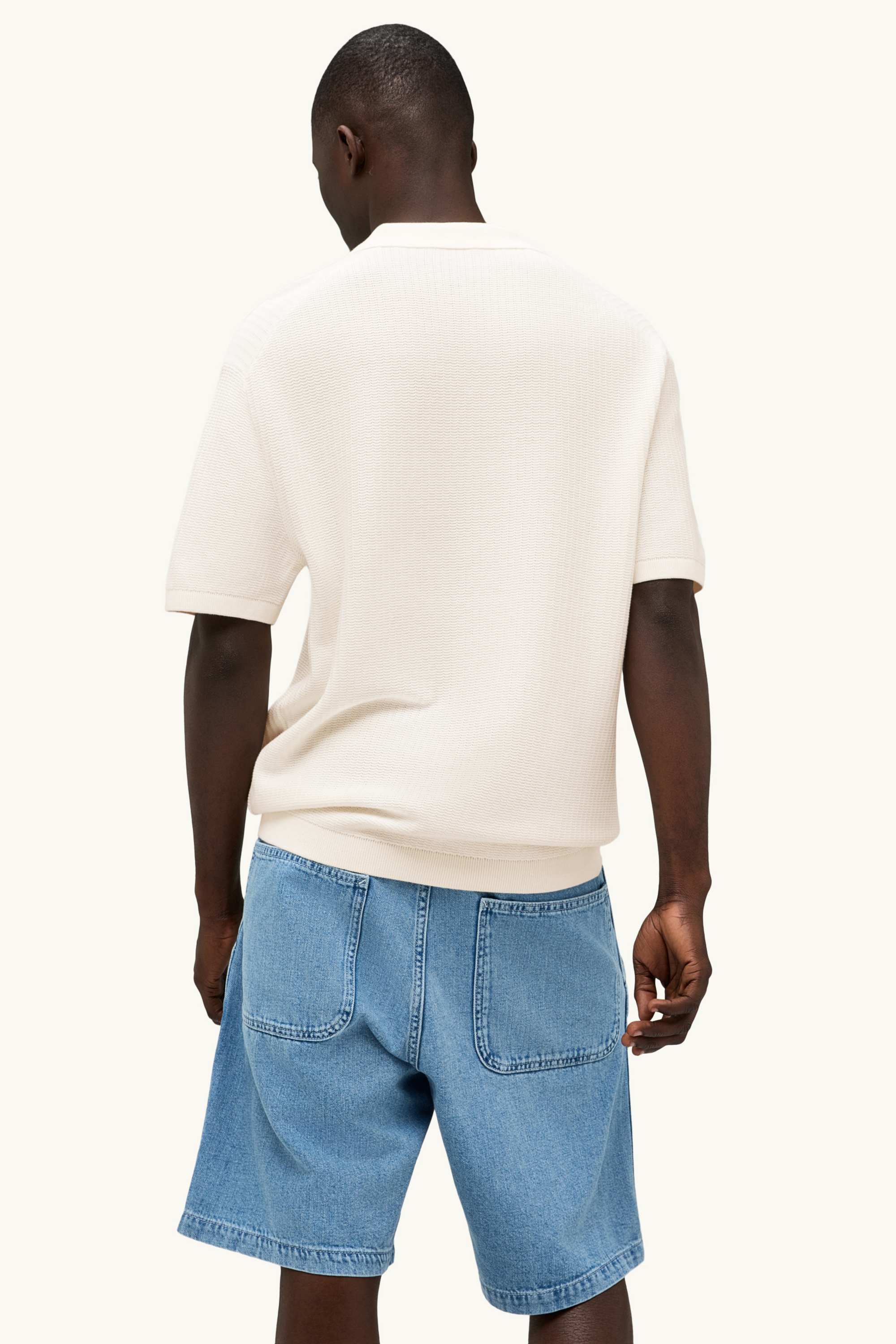 Knitted polo shirt - relaxed fit - textured cremewhite