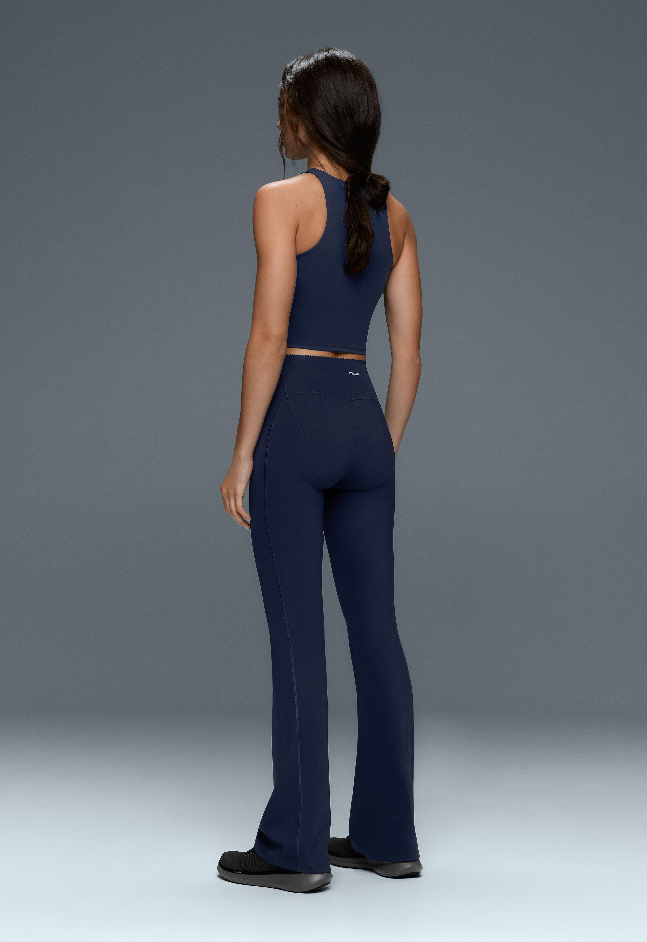 High-rise Compressive Raise Up flare trousers - NAVY BLUE